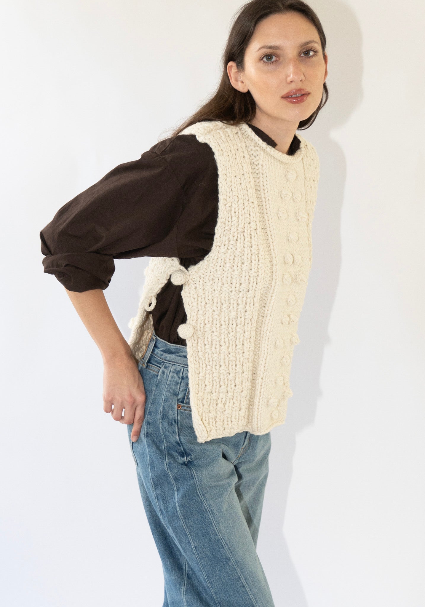 B Sides Hand Knit Gilet in Cream