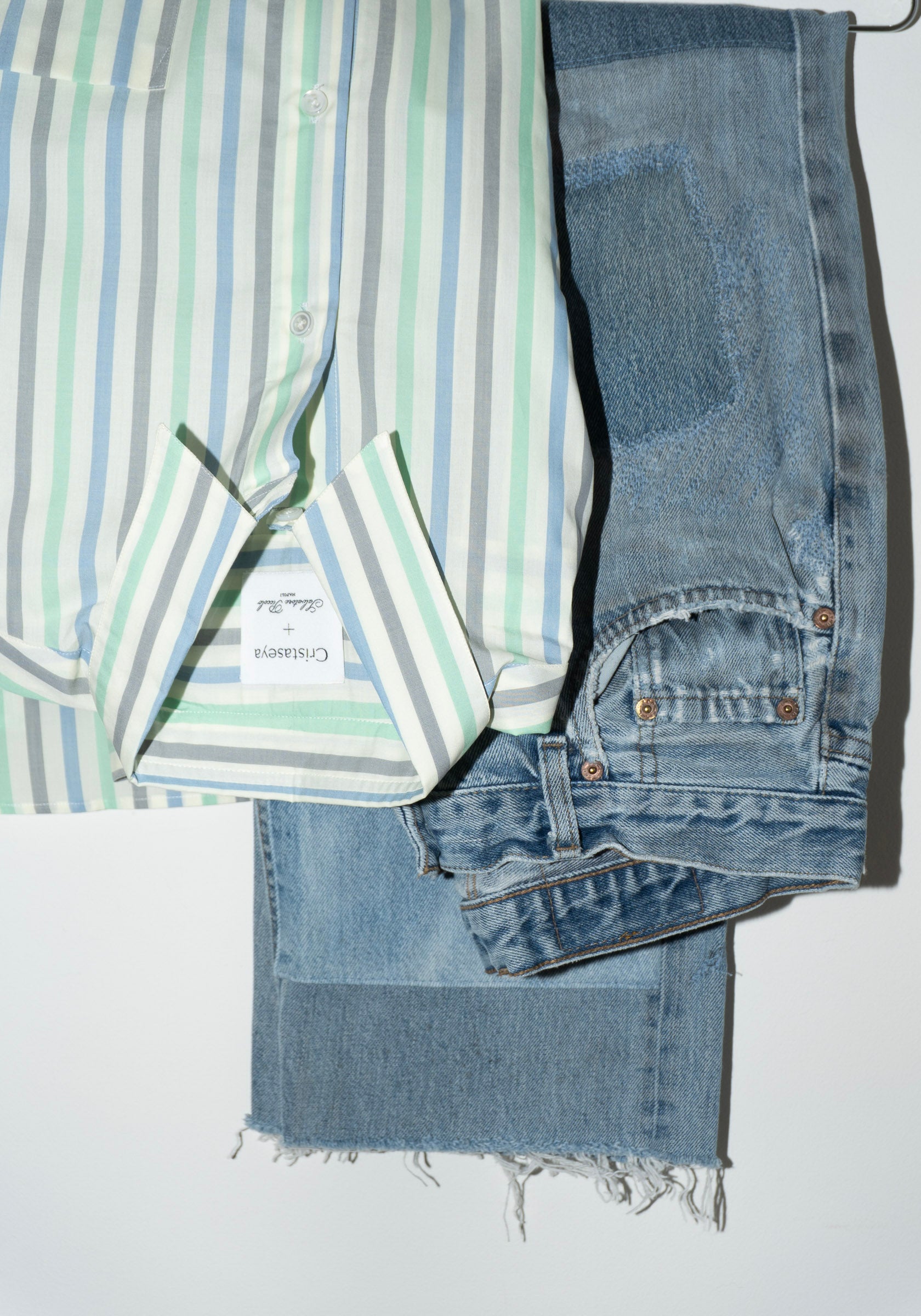 Cristaseya Handmade Classic Collar Shirt in Striped Pastel Green