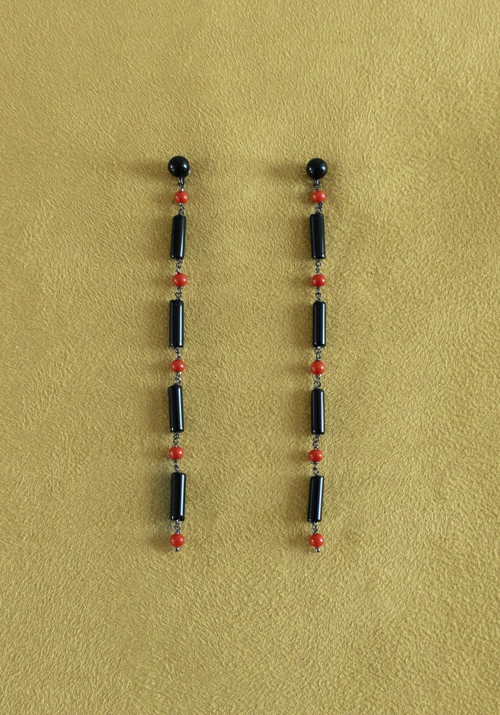 Onyx and Coral Earrings