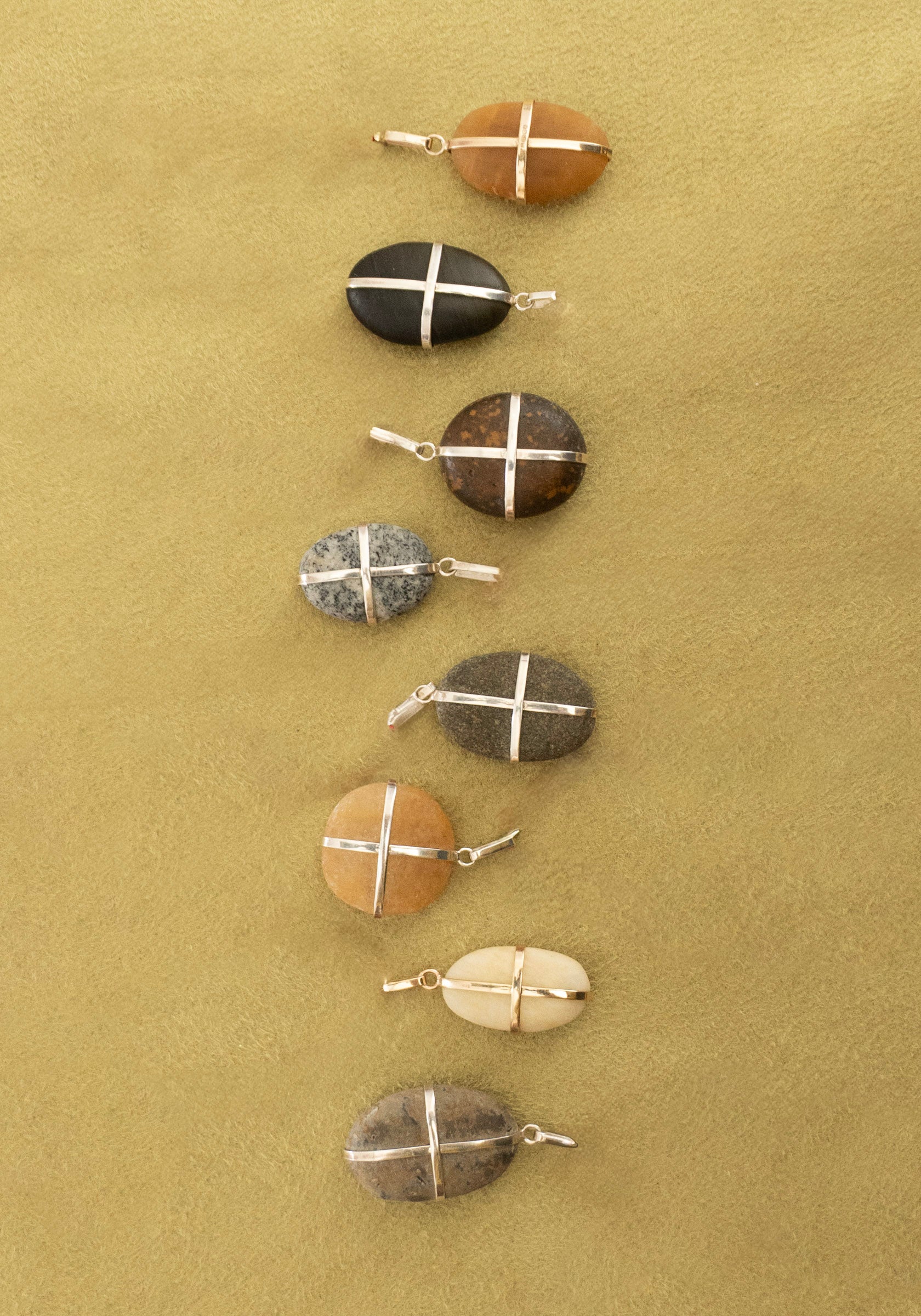 Ribbon Stone Pendant in Sterling with Red Cord