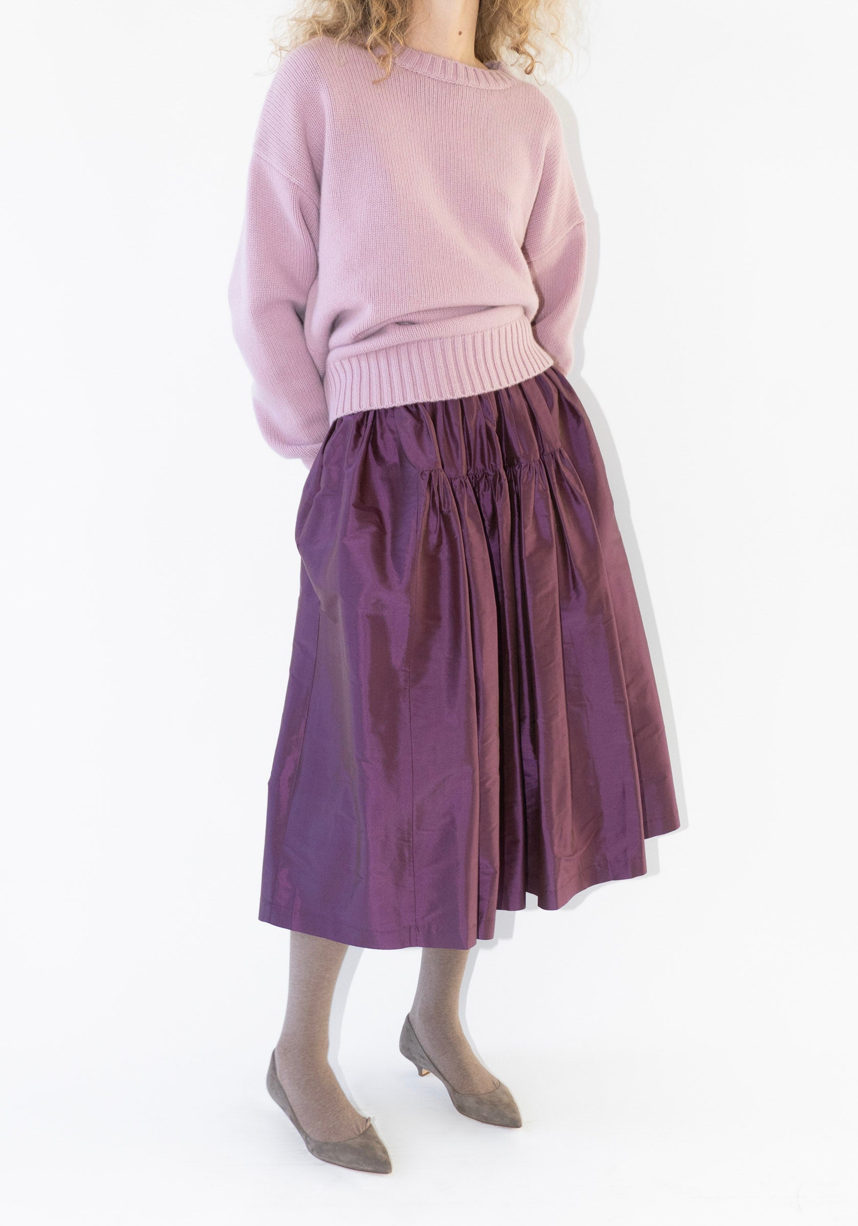 Silk Dupioni Panel Skirt in Plum