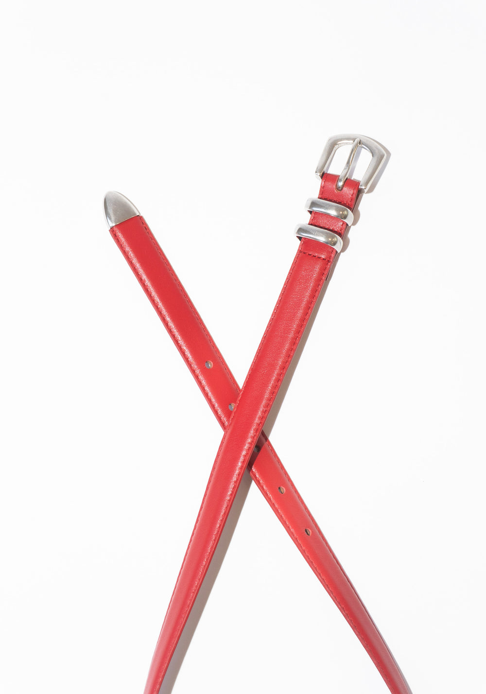 Maison Boinet Skinny Leather Belt in Gooseberry with Silver Buckle