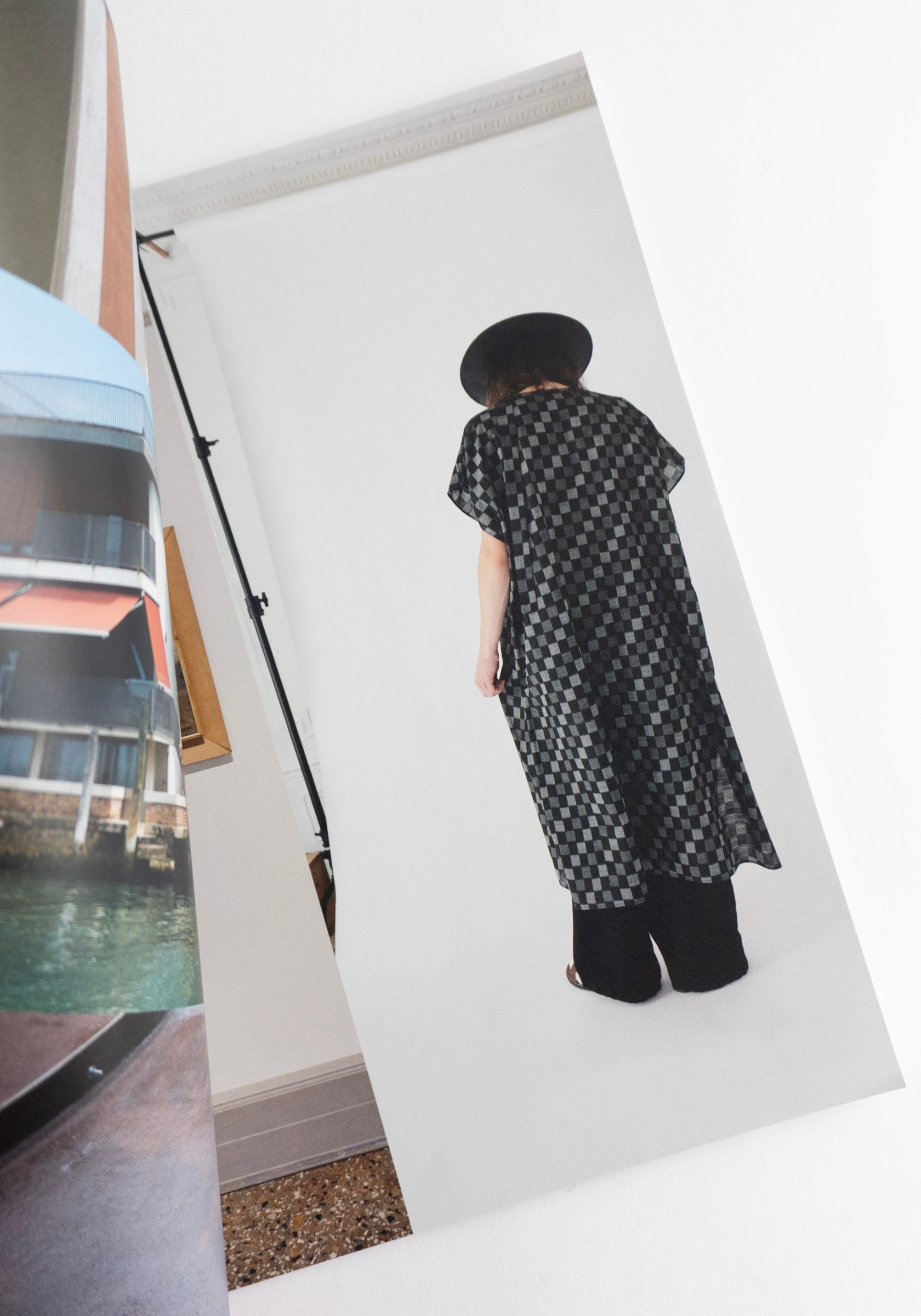 Cristaseya Oversized Caftan in Black and Grey Checks