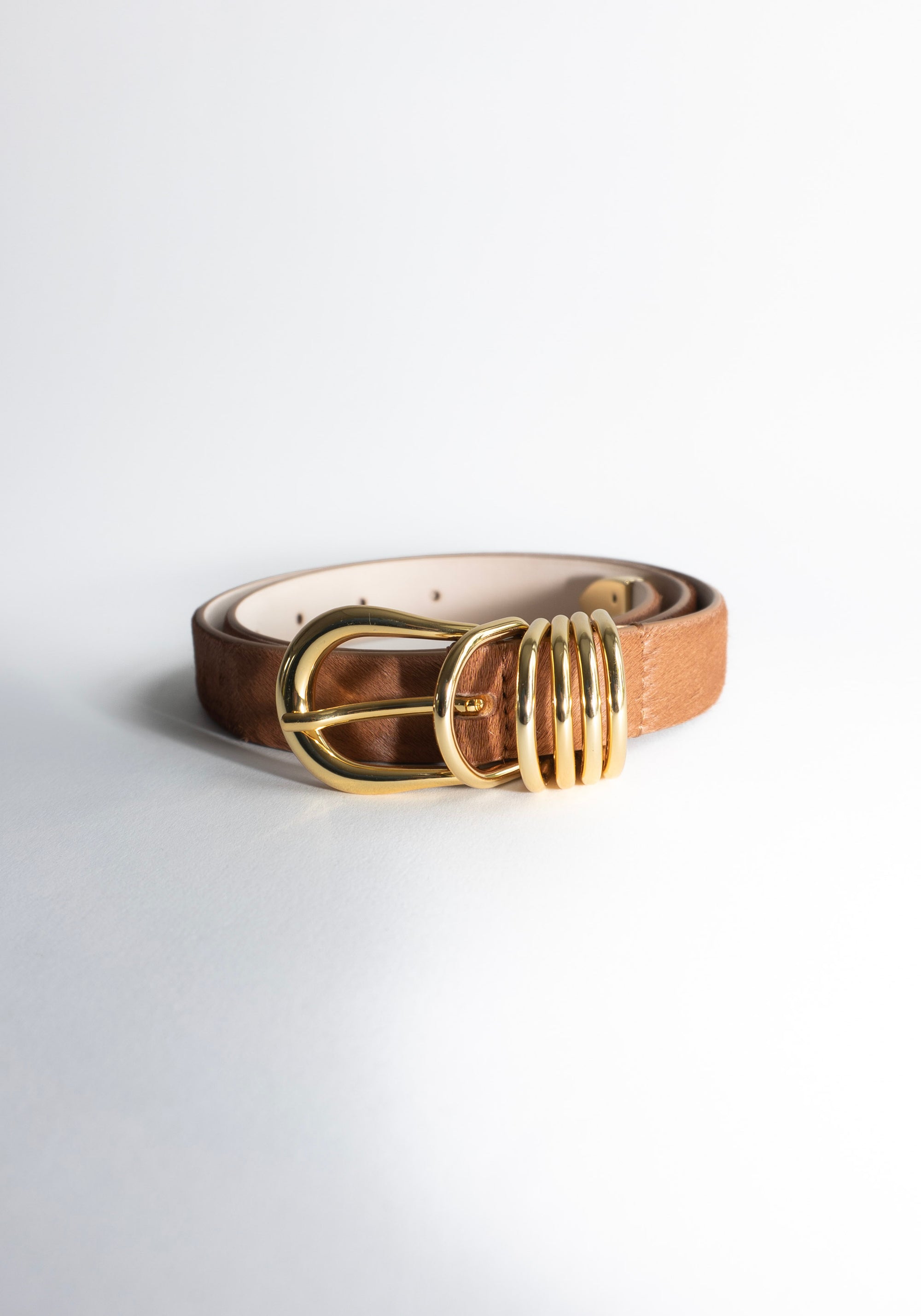 Déhanche Hollyhock Cavallino Belt in Camel Pony with Gold