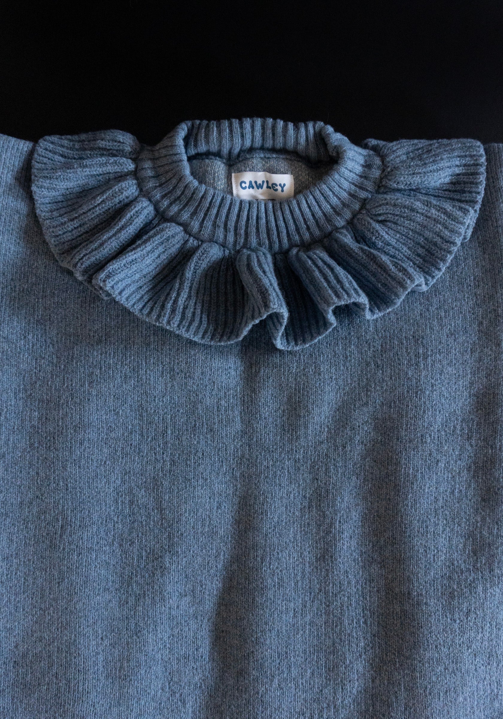 British Lambswool Ruffle Neck Pullover Sweater in Glacier