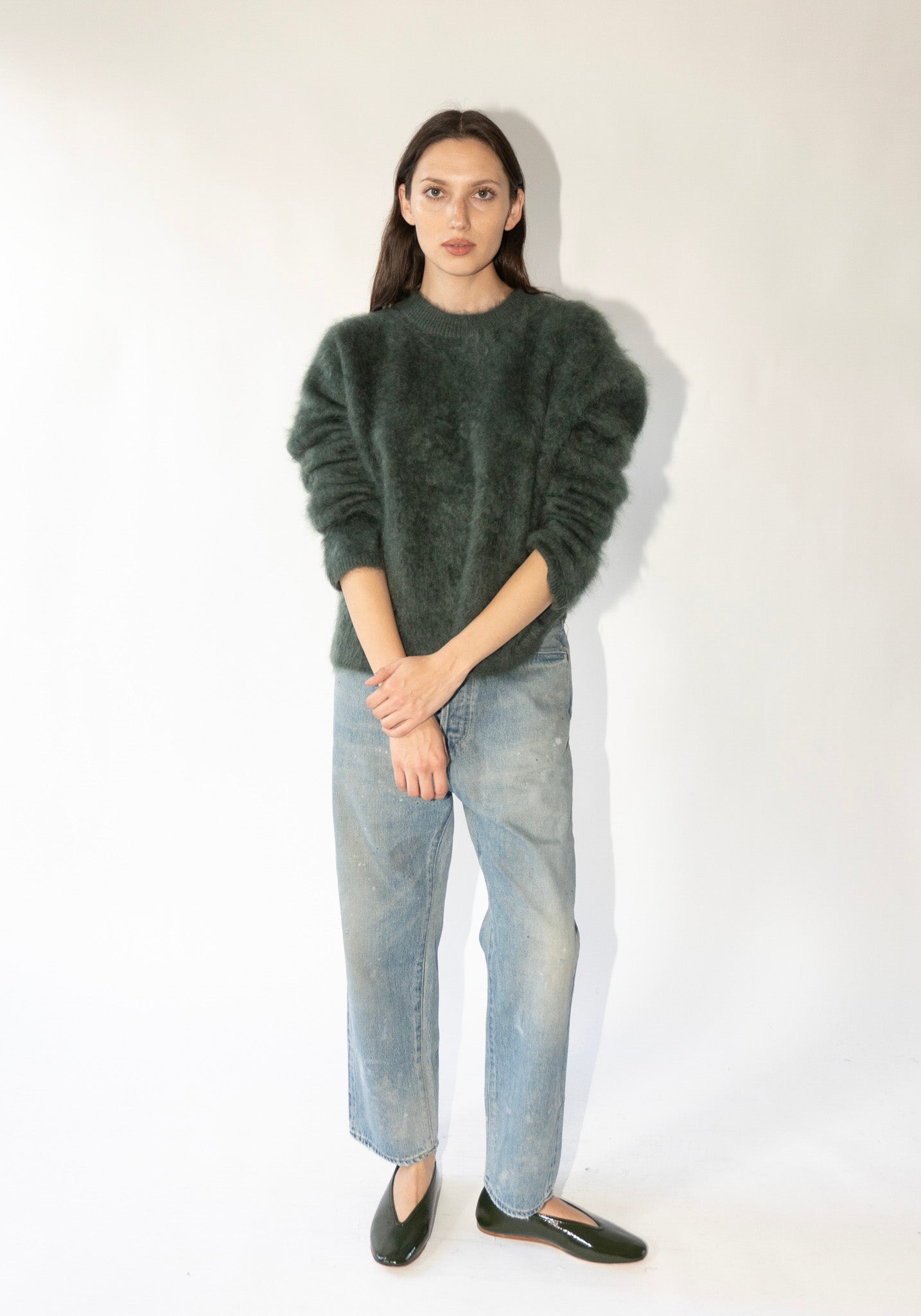 Lisa Yang Cashmere Natalia Brushed Sweater in Olive