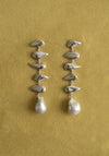 Long Flora Earrings in Silver and Pearl