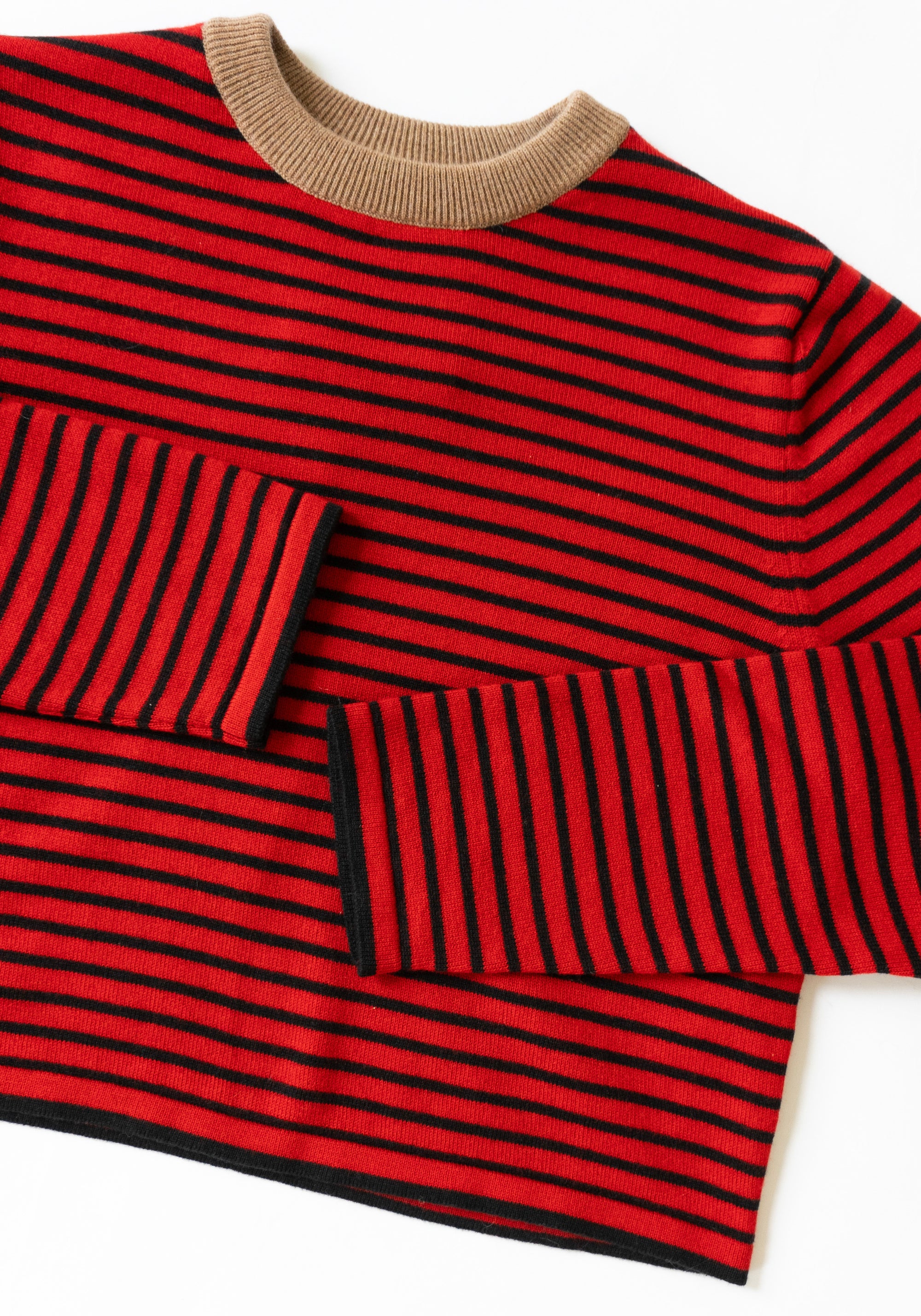 Merino Wool Striped Tee in Red