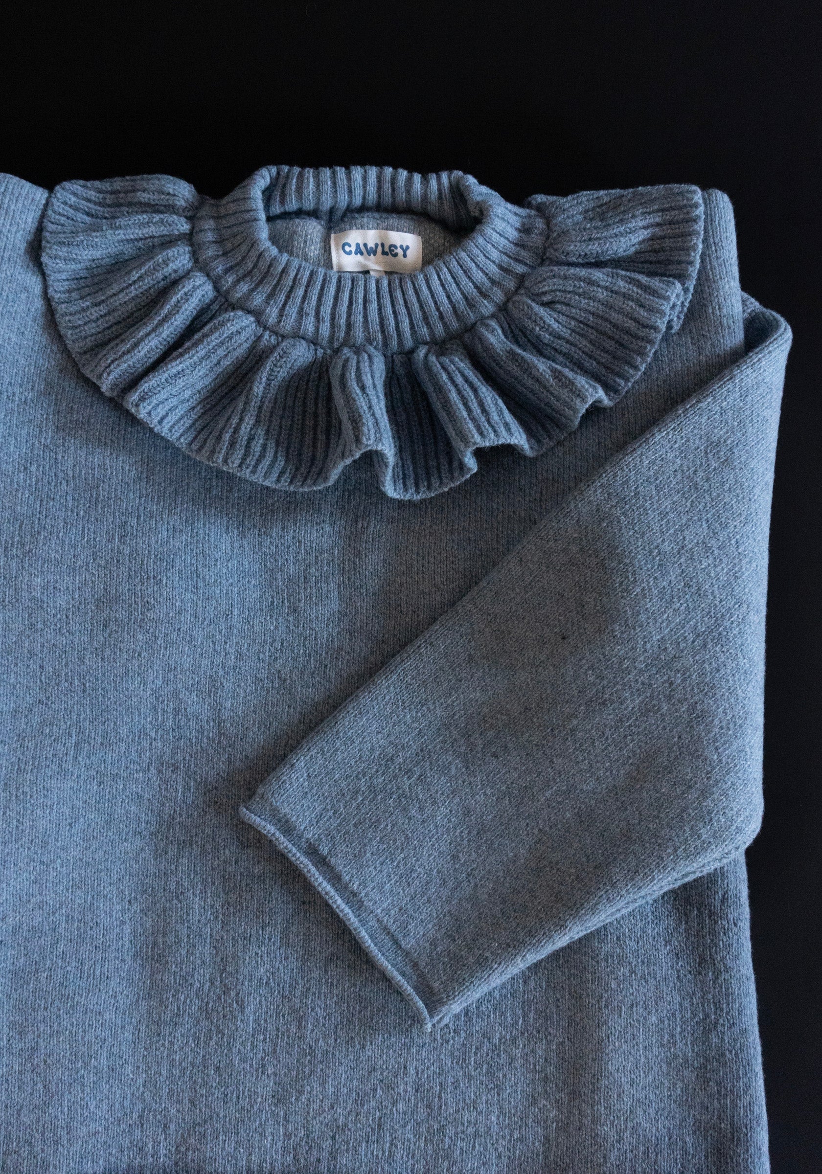 British Lambswool Ruffle Neck Pullover Sweater in Glacier