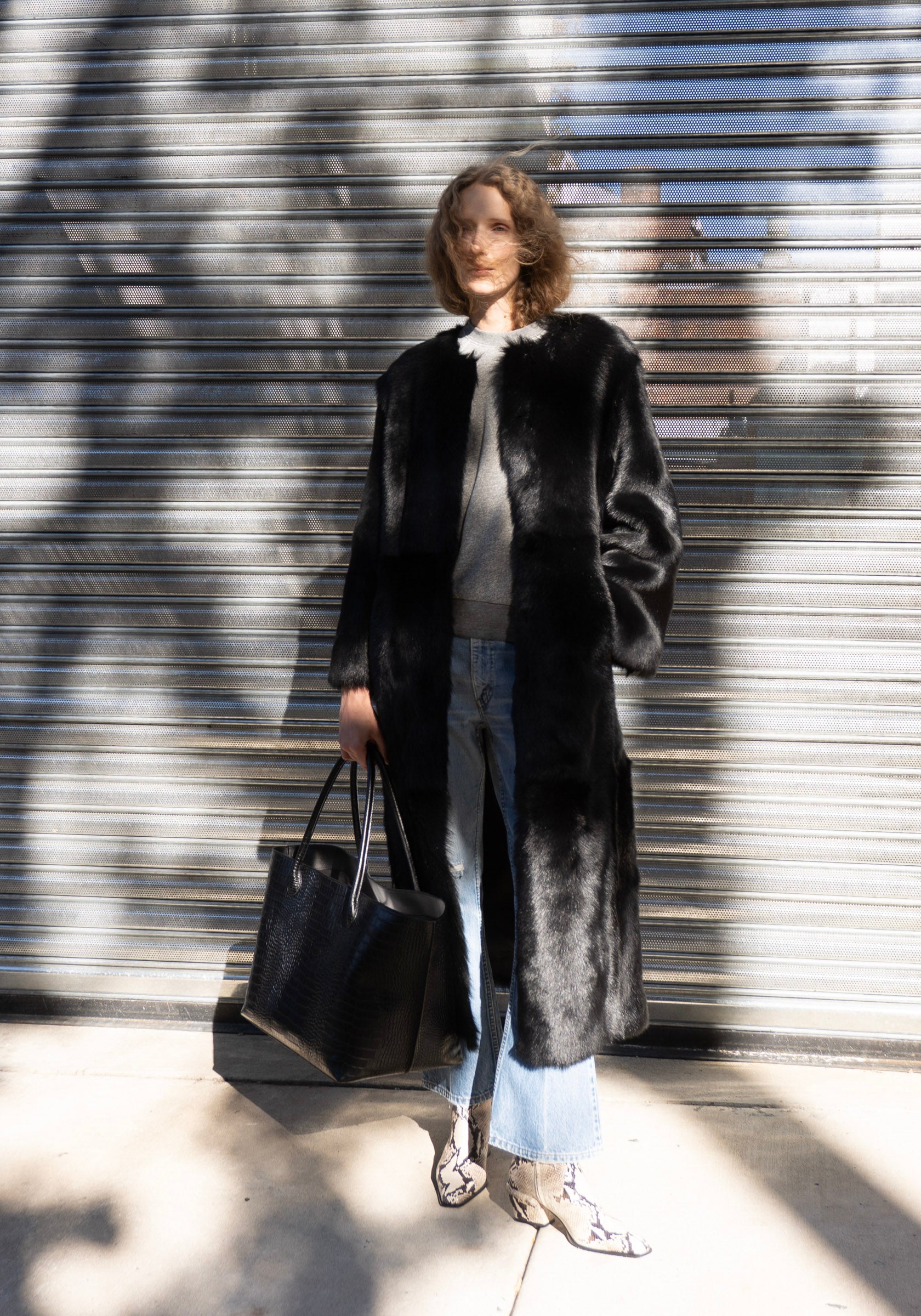 Siba Long Shearling Coat in Black
