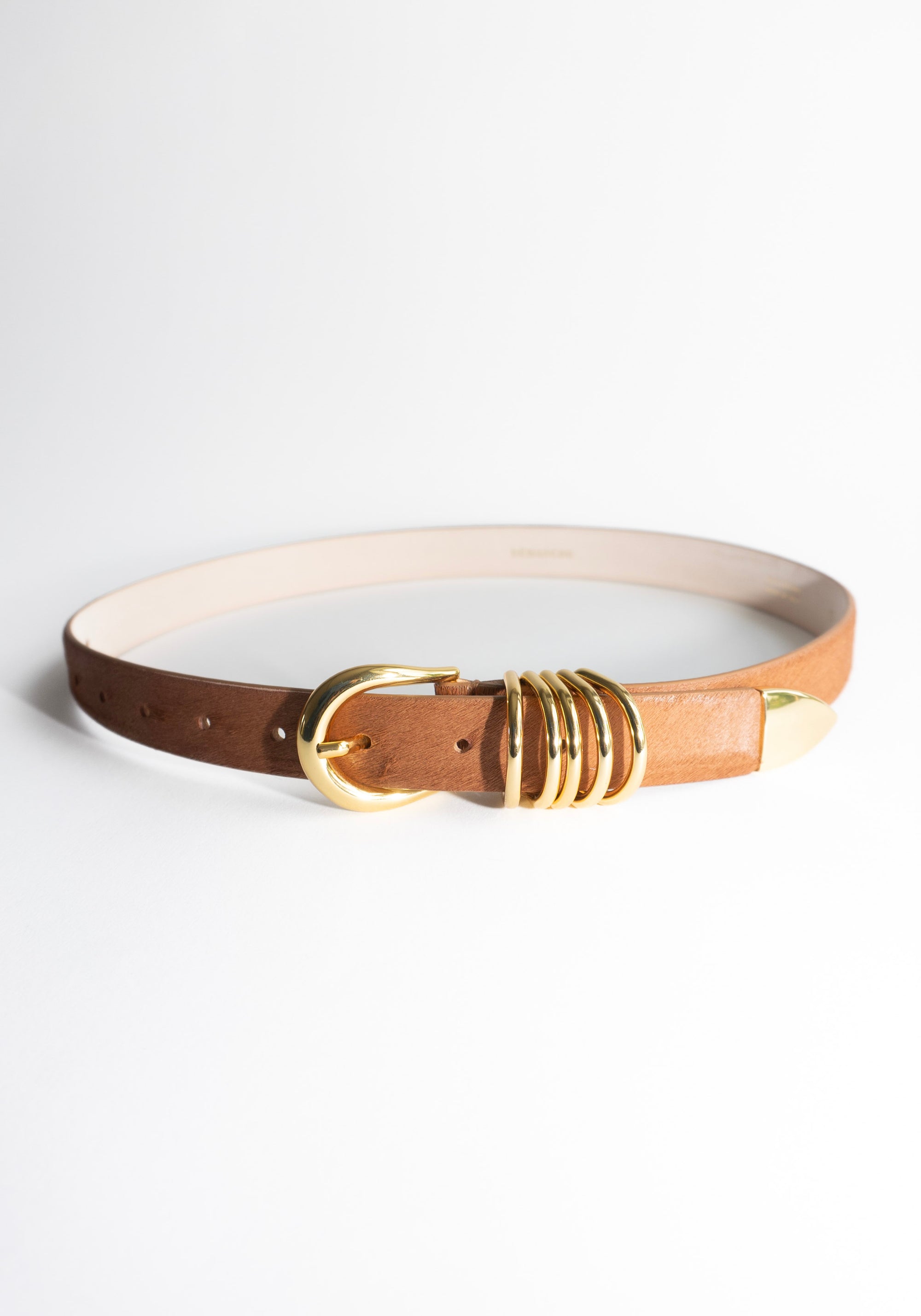 Déhanche Hollyhock Cavallino Belt in Camel Pony with Gold