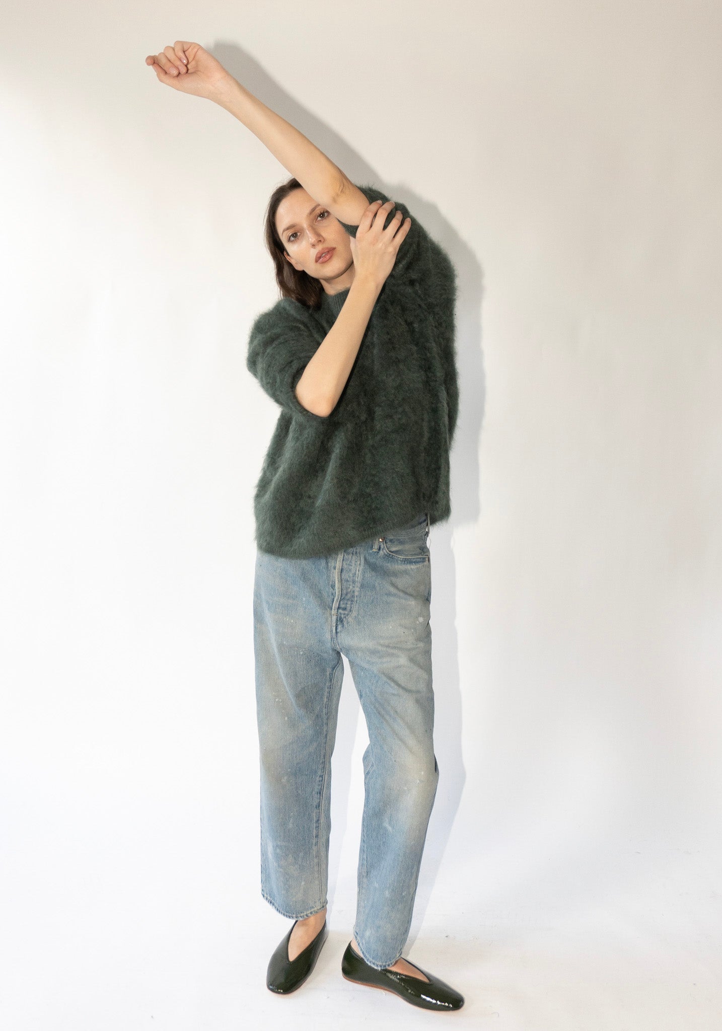 Lisa Yang Cashmere Natalia Brushed Sweater in Olive