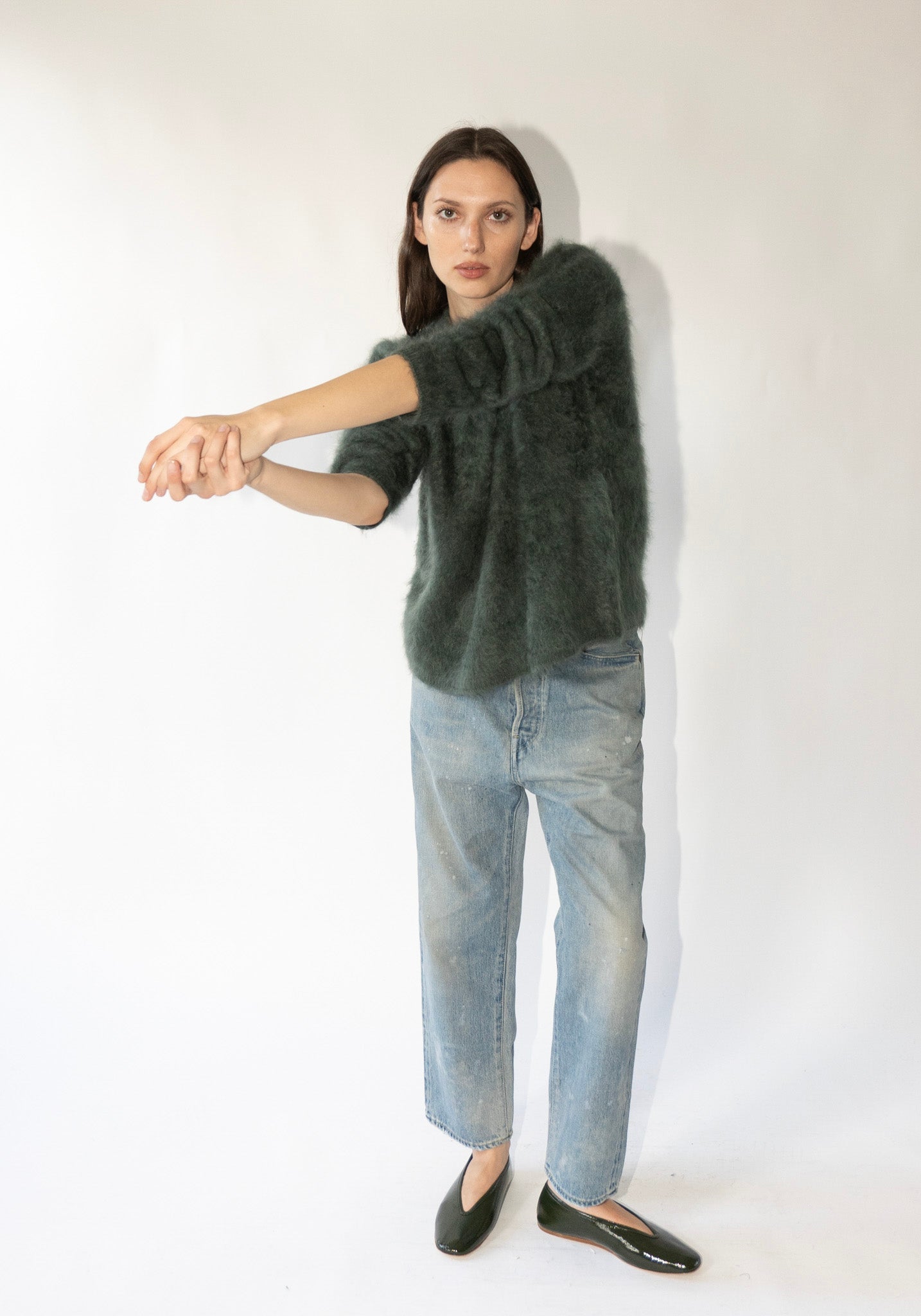 Lisa Yang Cashmere Natalia Brushed Sweater in Olive