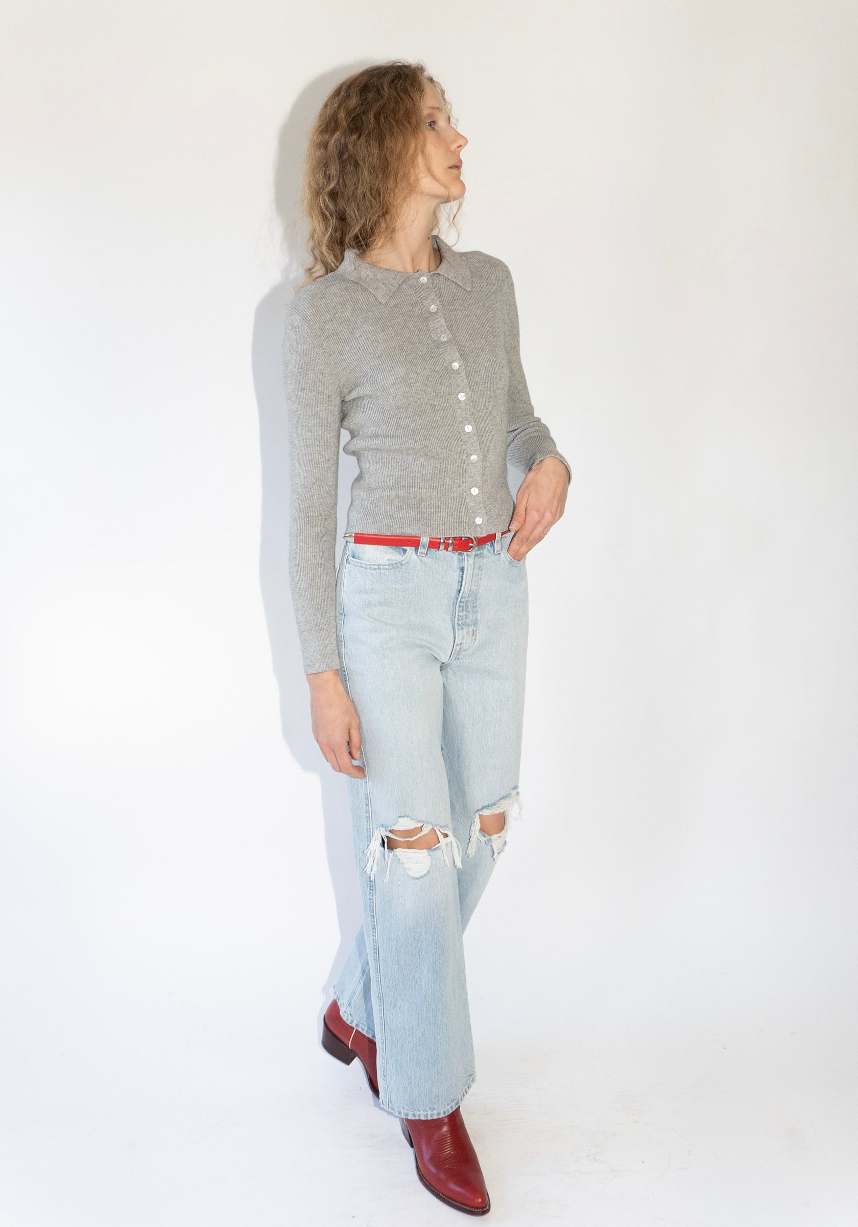 Selma Cardigan in Melange Grey – VESTIGE