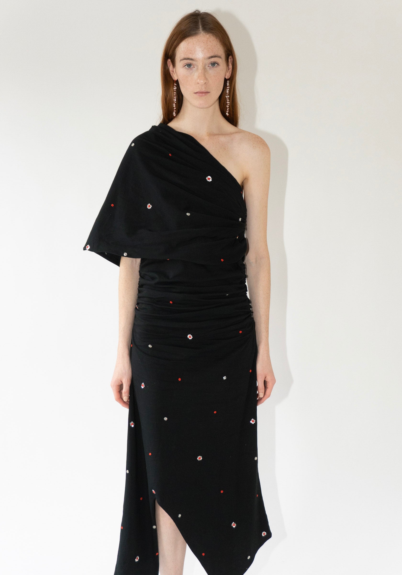 Tigra Tigra Draped T-Shirt Dress with Beadwork and Mirrors in Black