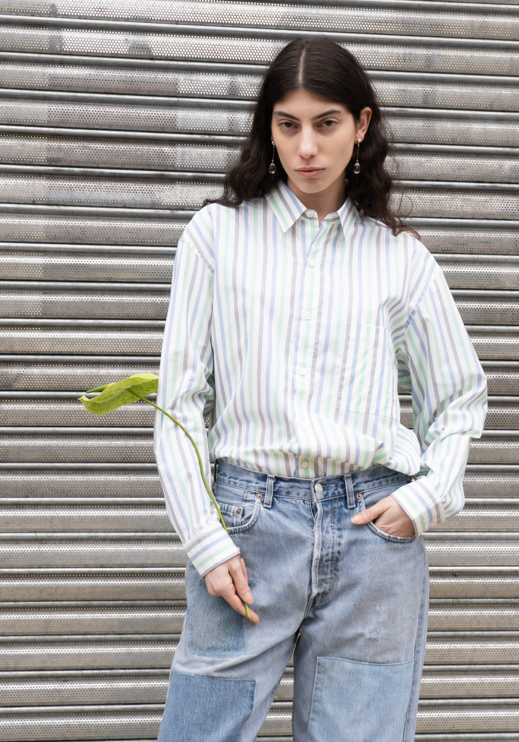 Handmade Classic Collar Shirt in Striped Pastel Green