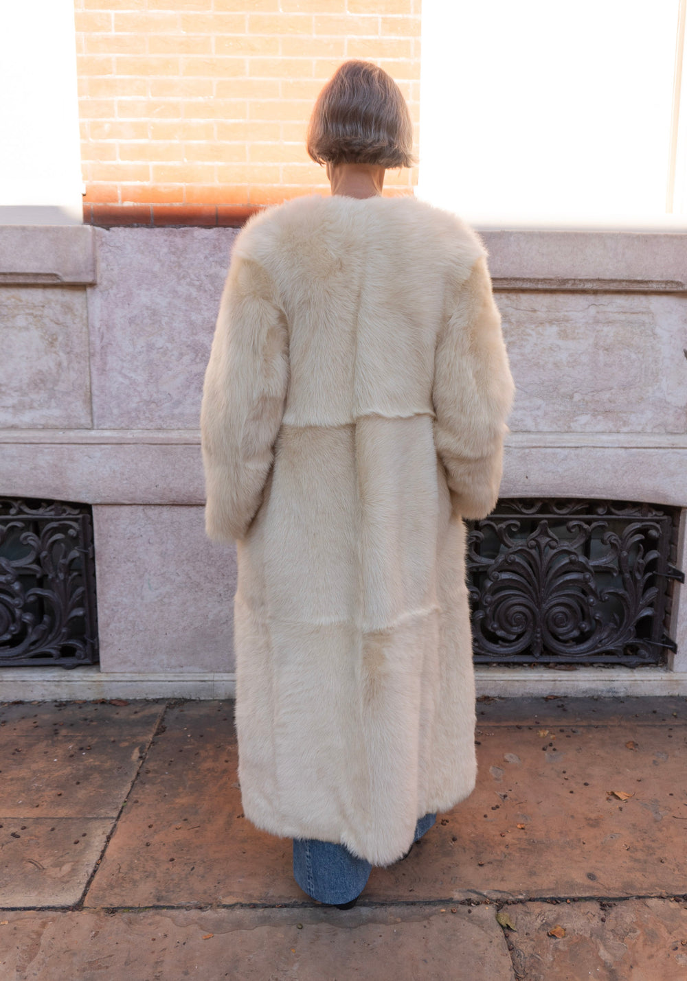 Siba Long Shearling Coat in Butter