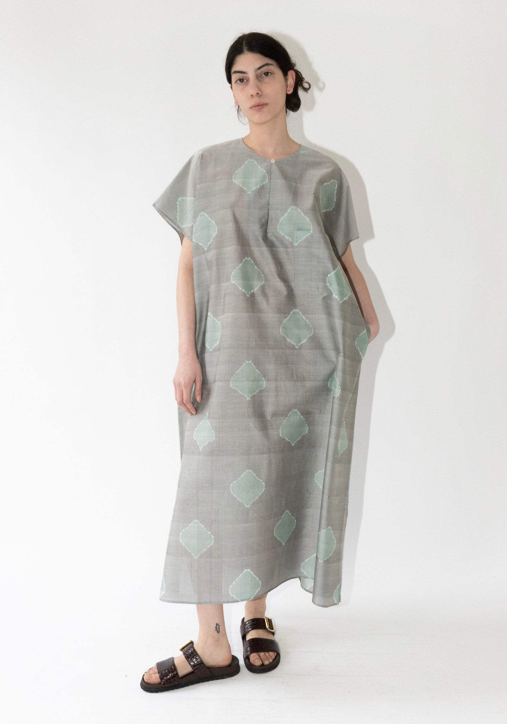 Cristaseya Oversized Caftan in Grey Green Polka Dots