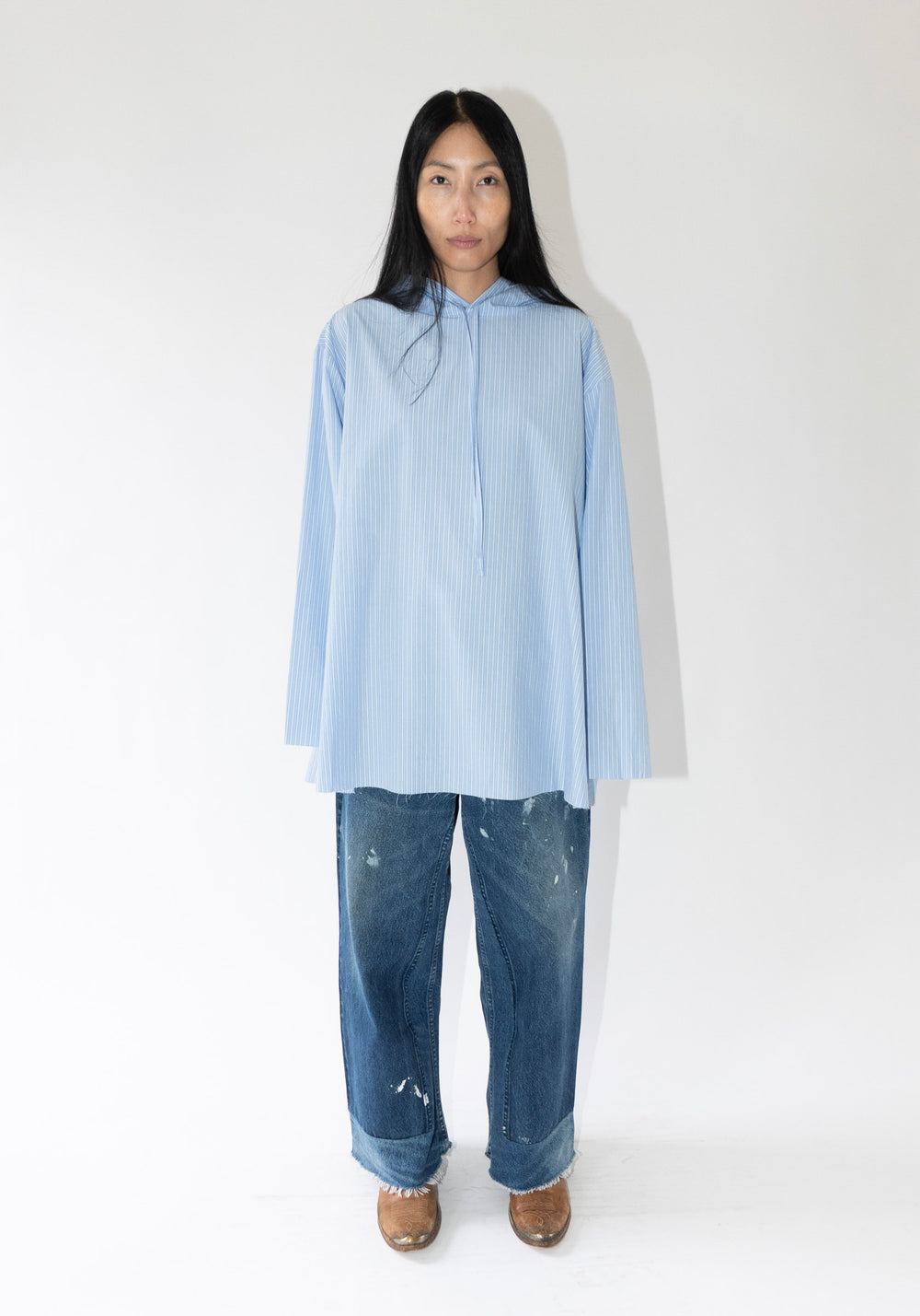 6397 Hooded Shirt in Blue Stripe

