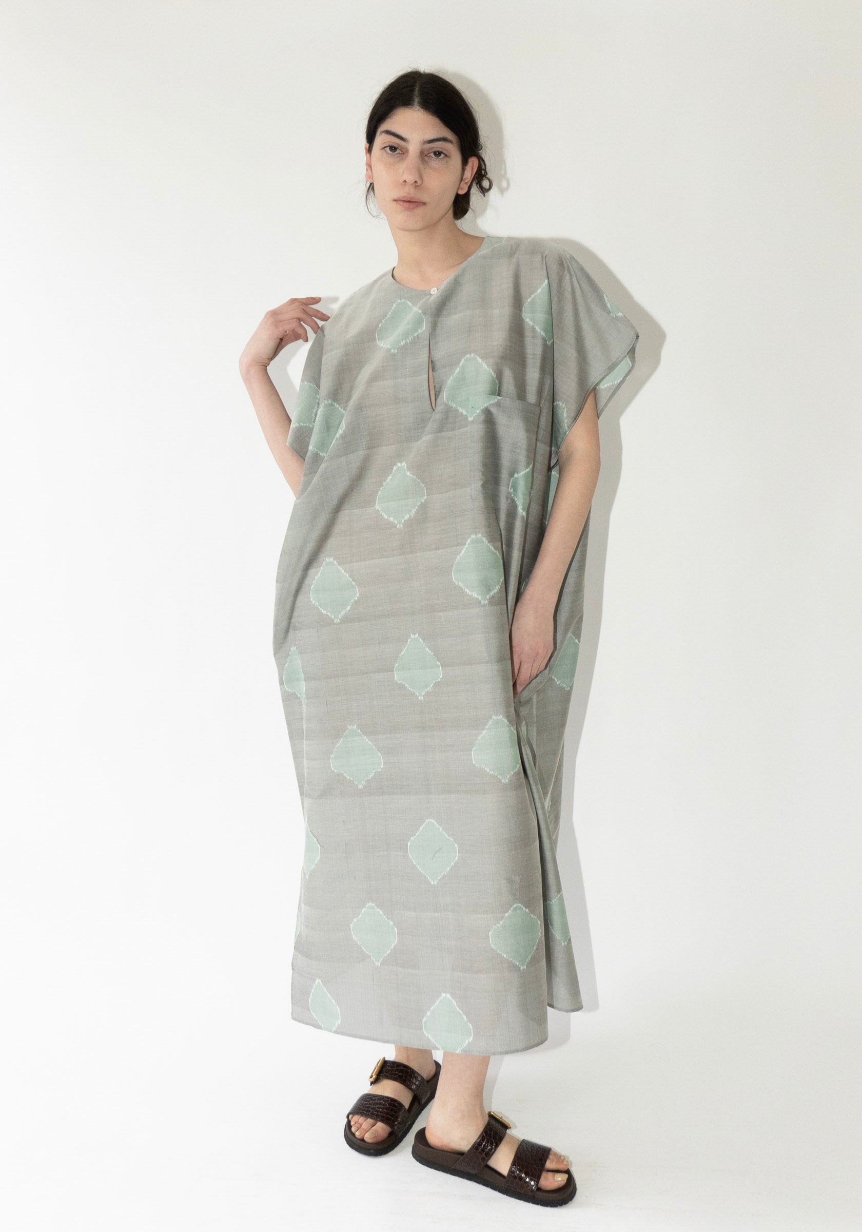 Cristaseya Oversized Caftan in Grey Green Polka Dots