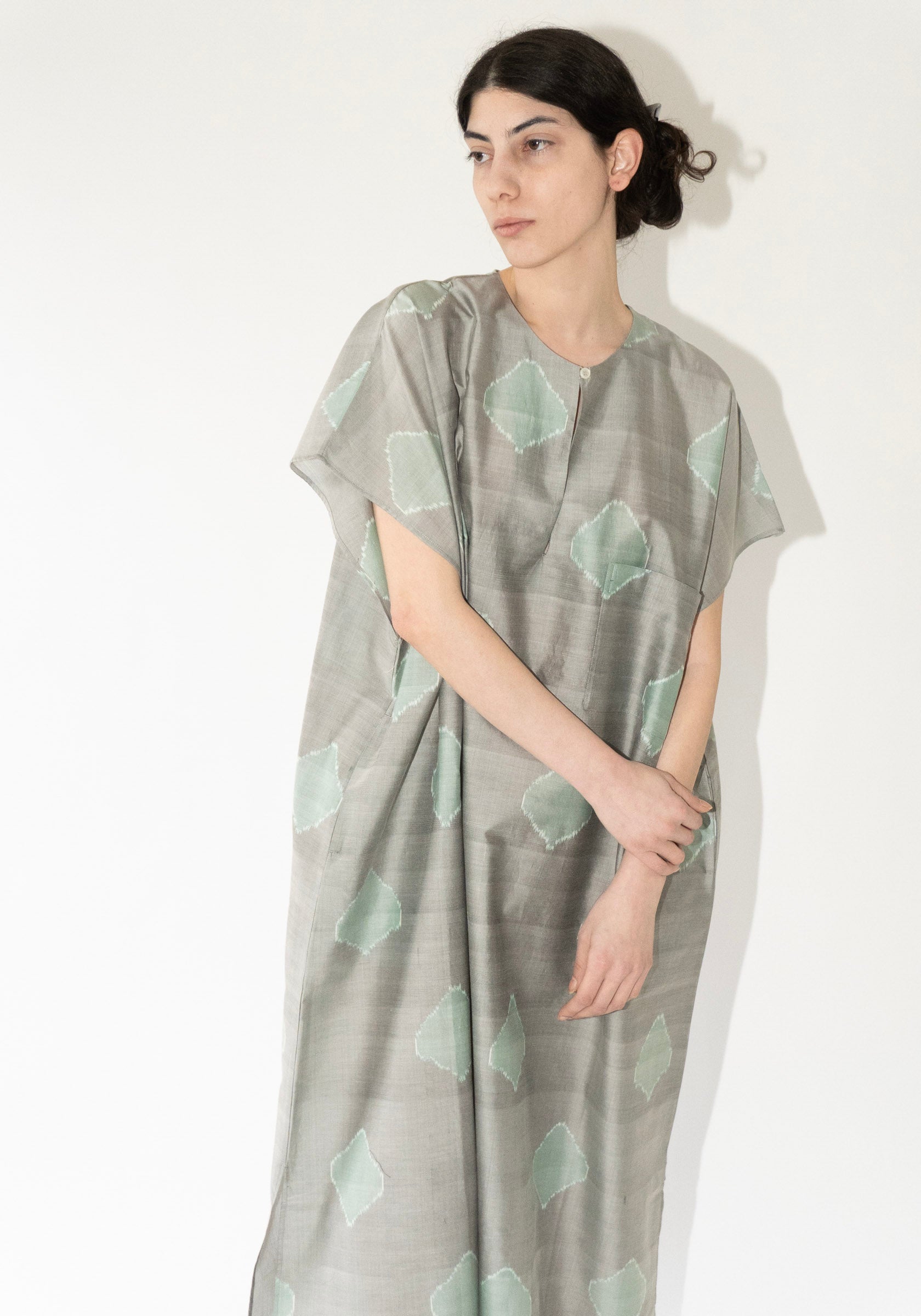 Cristaseya Oversized Caftan in Grey Green Polka Dots