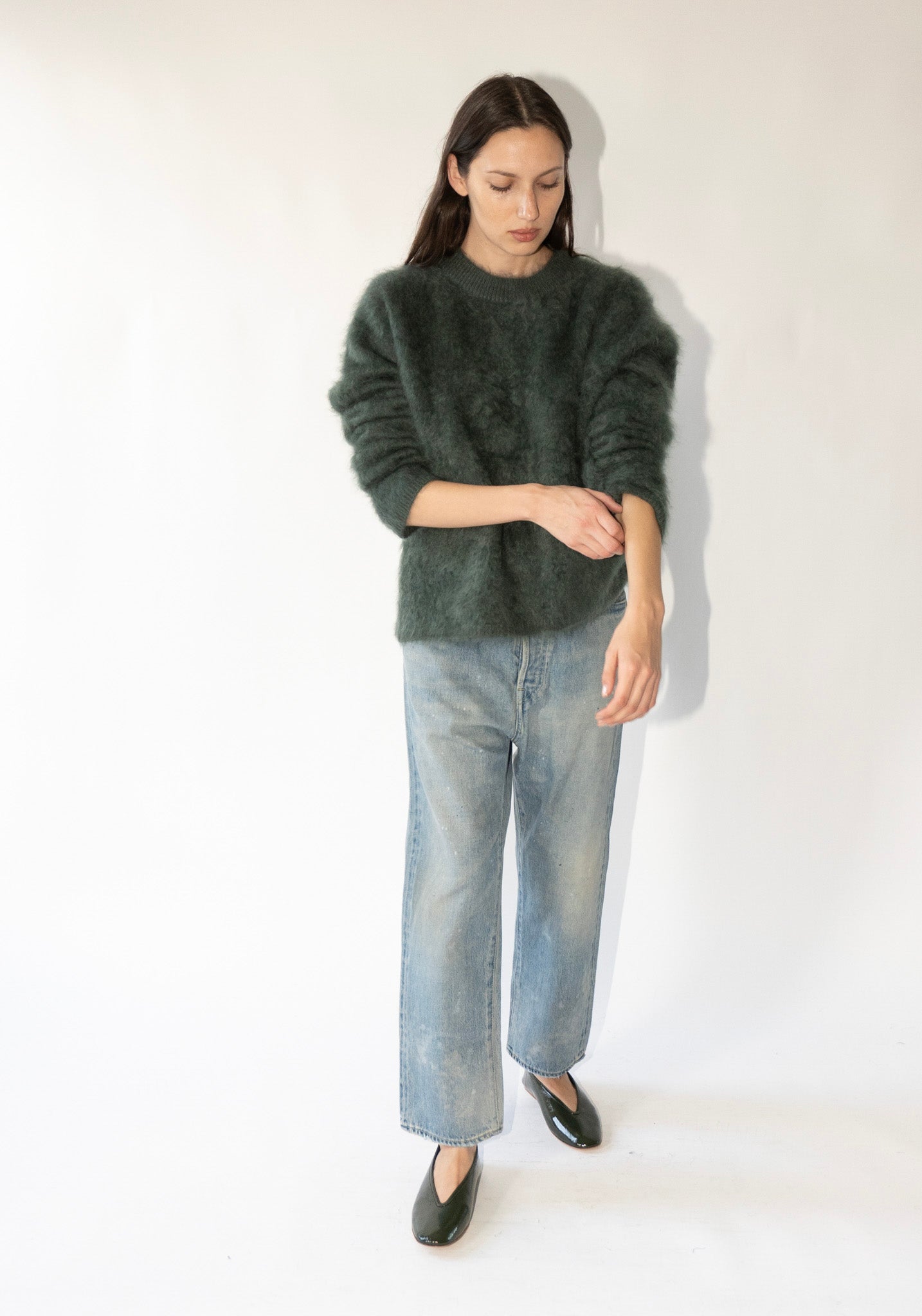 Lisa Yang Cashmere Natalia Brushed Sweater in Olive