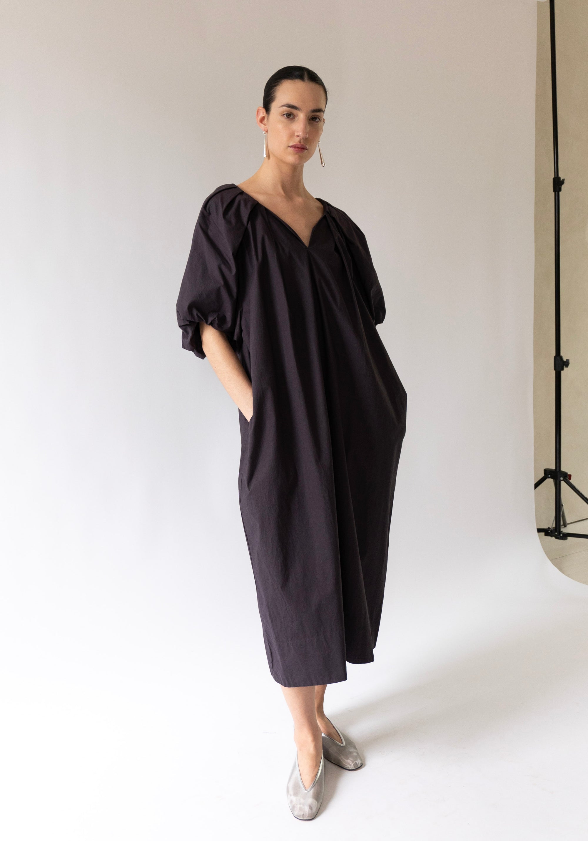 Tucked Cocoon Dress in Eggplant