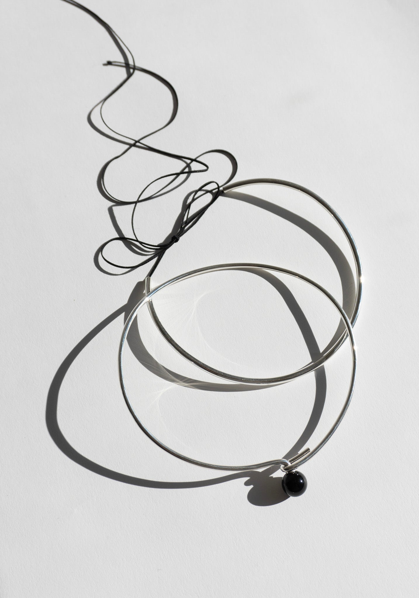 Tube Collar with String in Silver