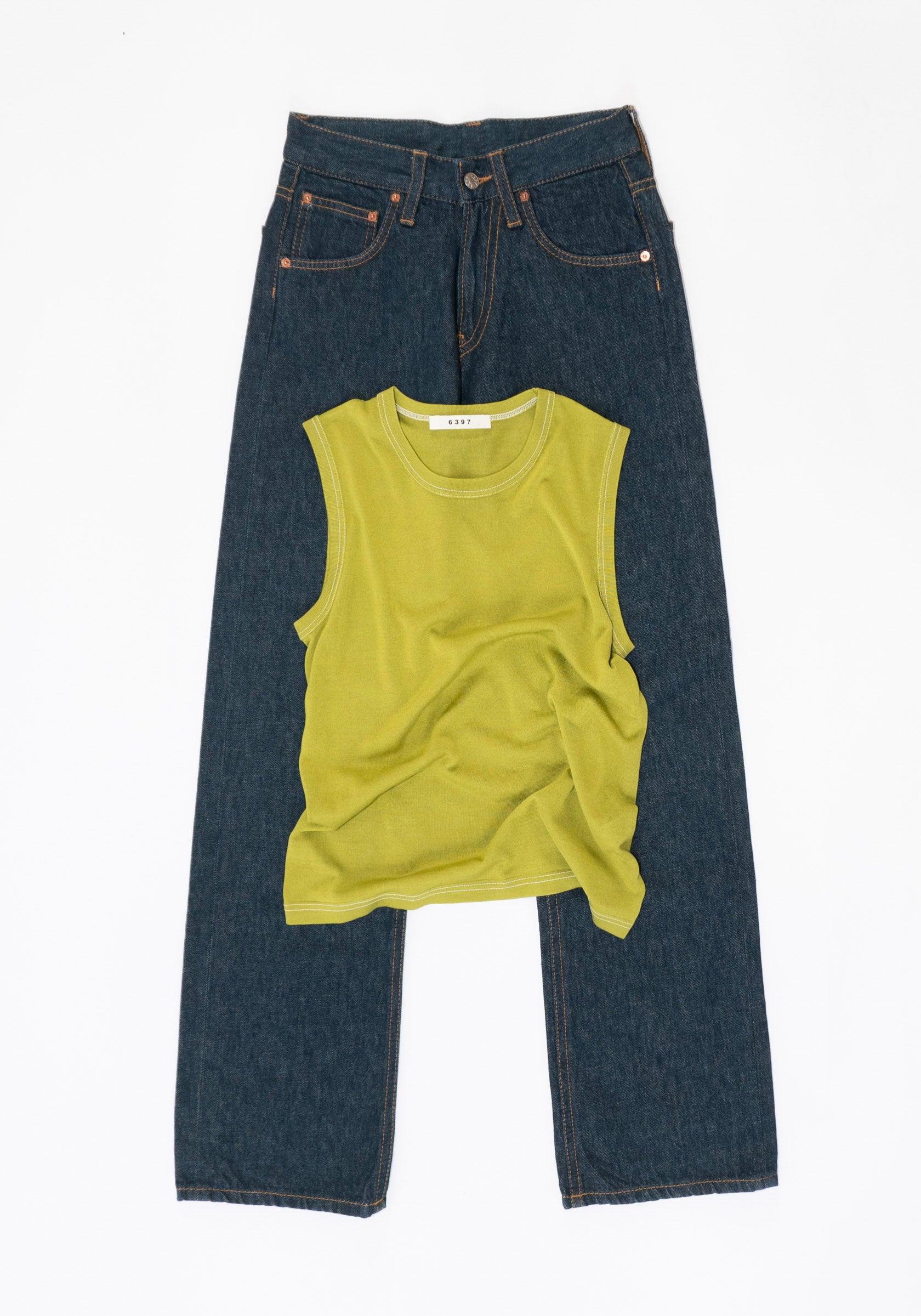 6397 Contrast Stitch Shell Tank in Asparagus

