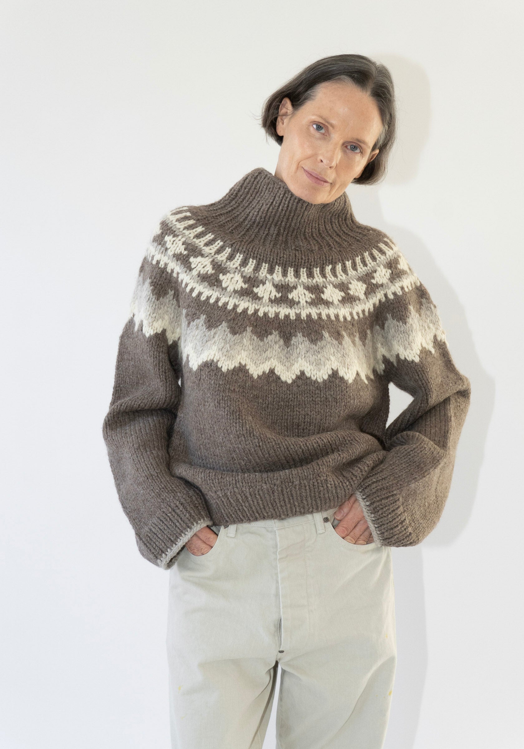 6397 Sedona Hand Knit Sweater in Mink Fairisle