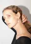 Annika Inez Large Elongated Ridge Earrings in Silver & Quartz