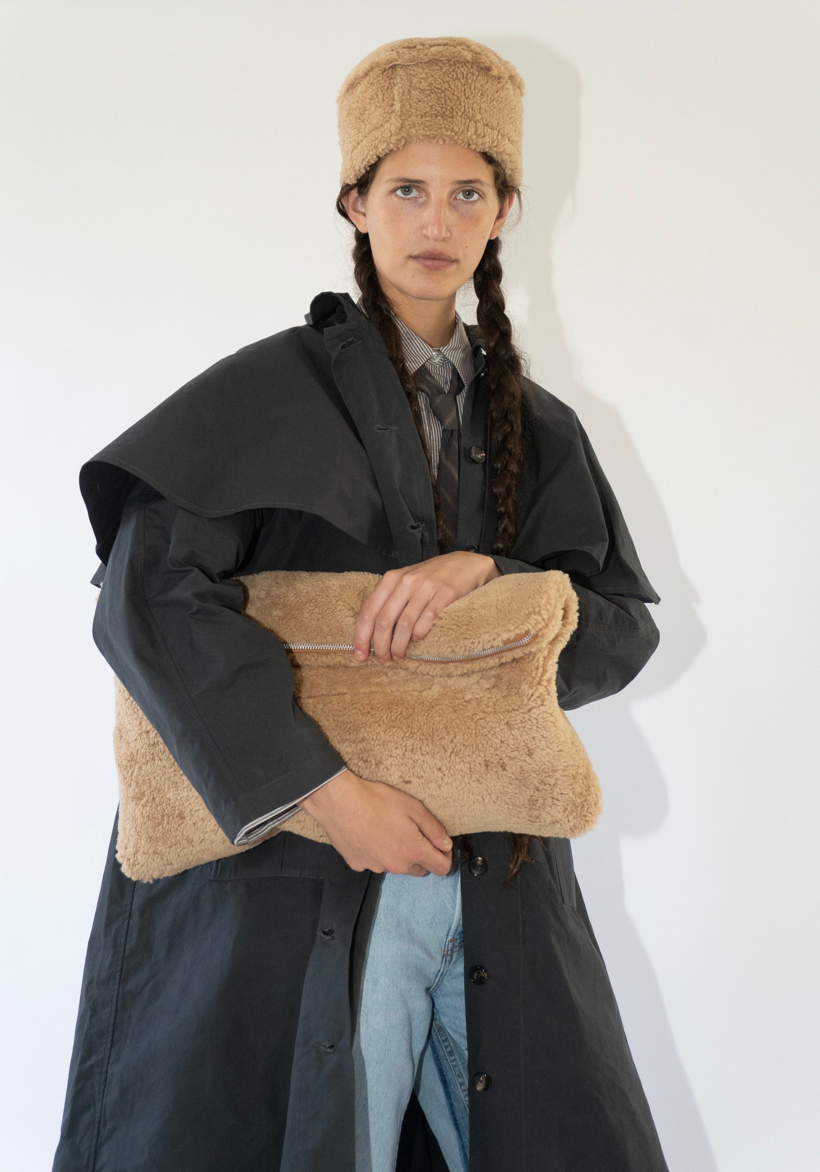 Cawley Leather Pill Box Hat in Tan