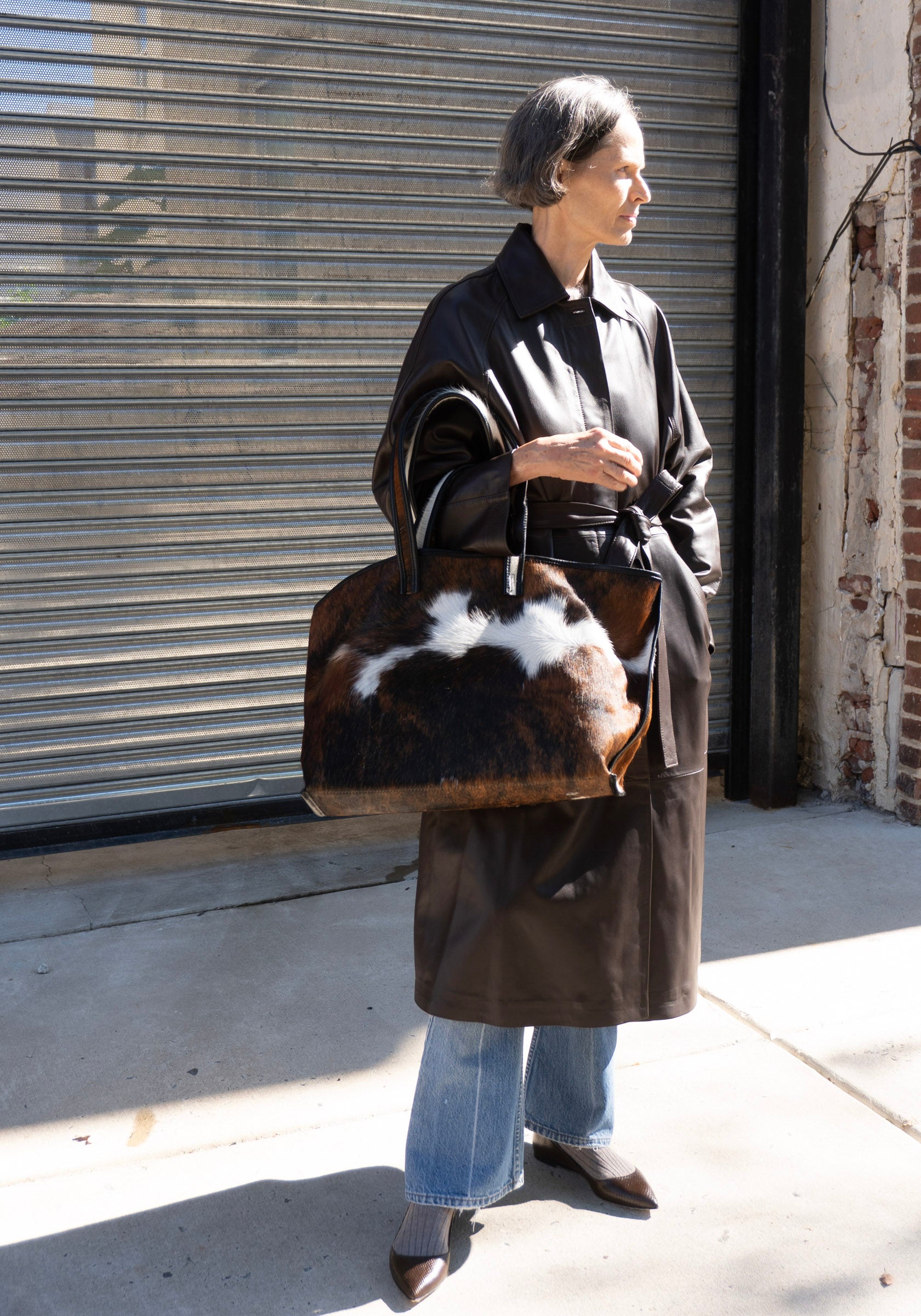 Cordera Nappa Long Trench Coat in Brown