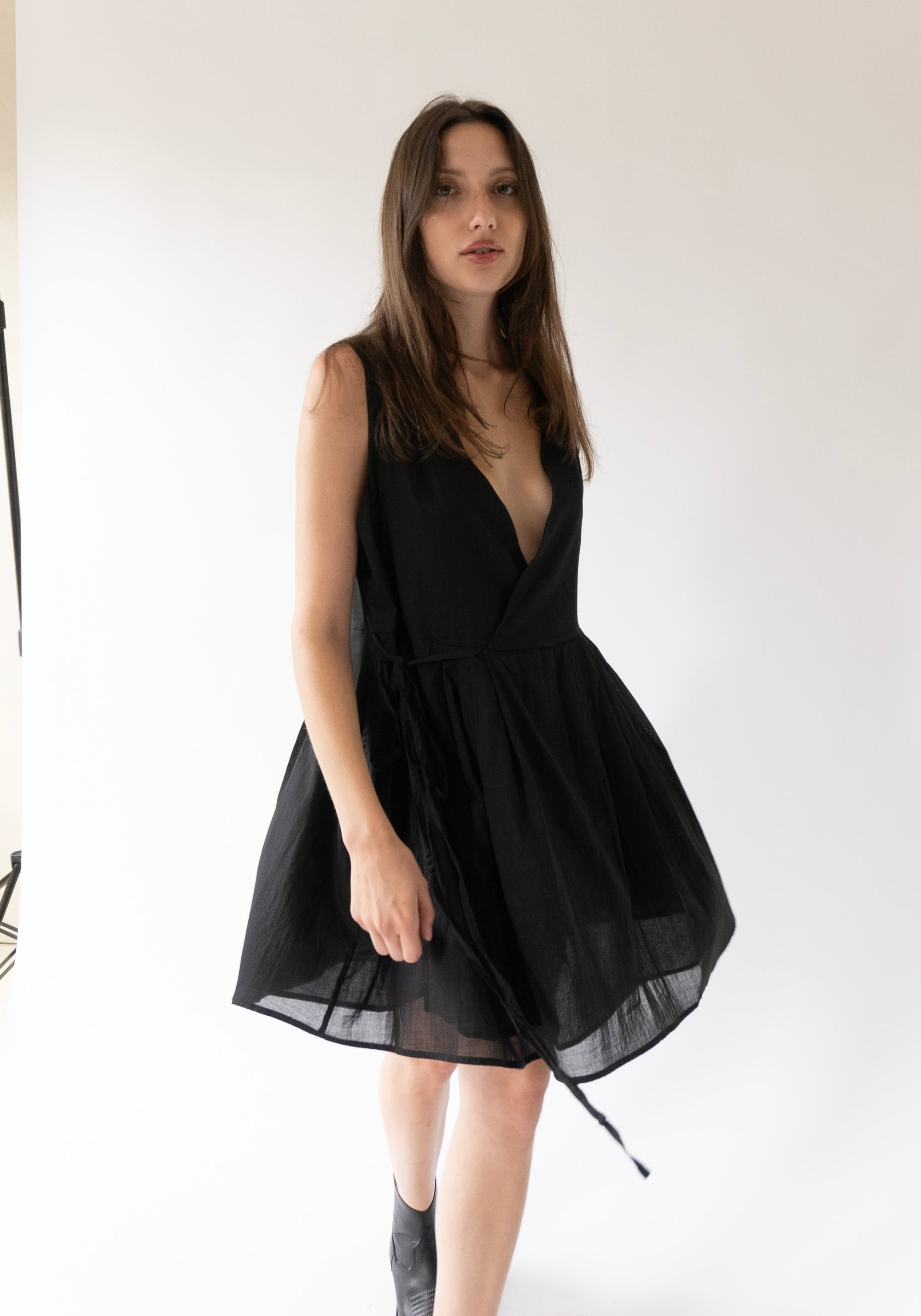 Wrap Tie Dress in Black