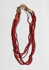Set of Five African Red Beaded Necklaces