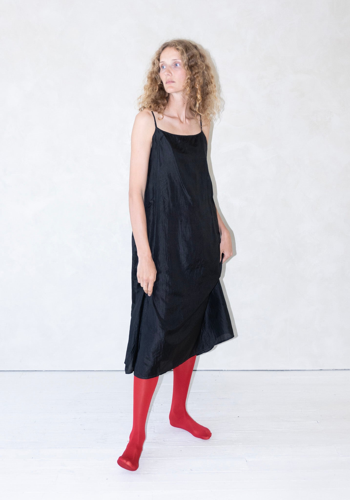 Injiri Silk Slip Dress in Dark Black