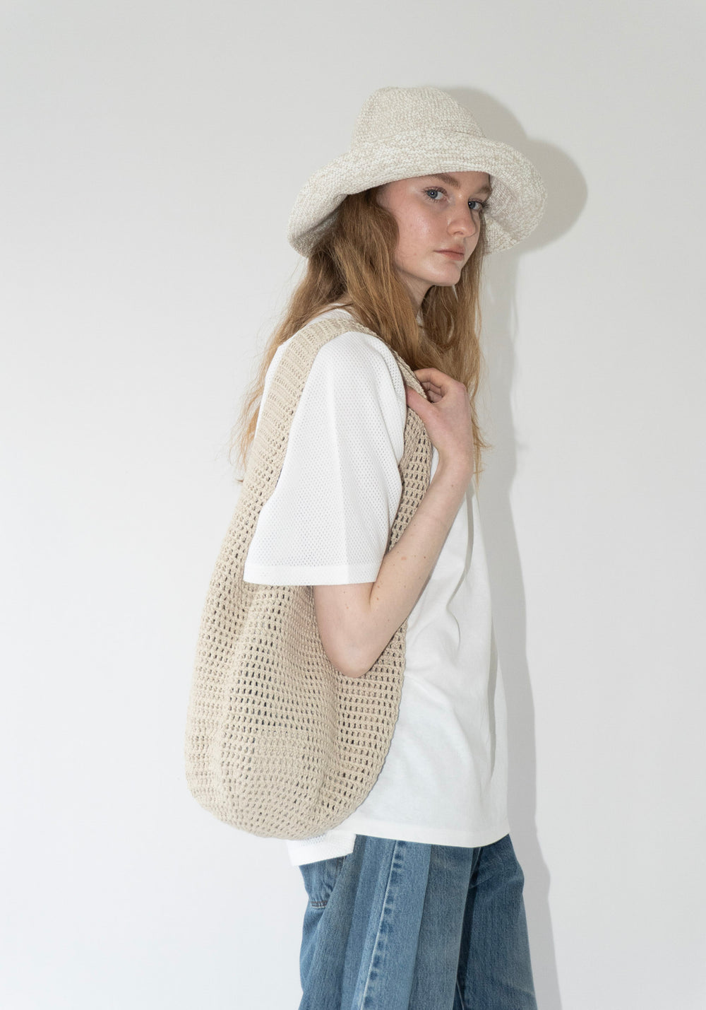 Lauren Manoogian Crochet Brim Hat in Bone Marl
