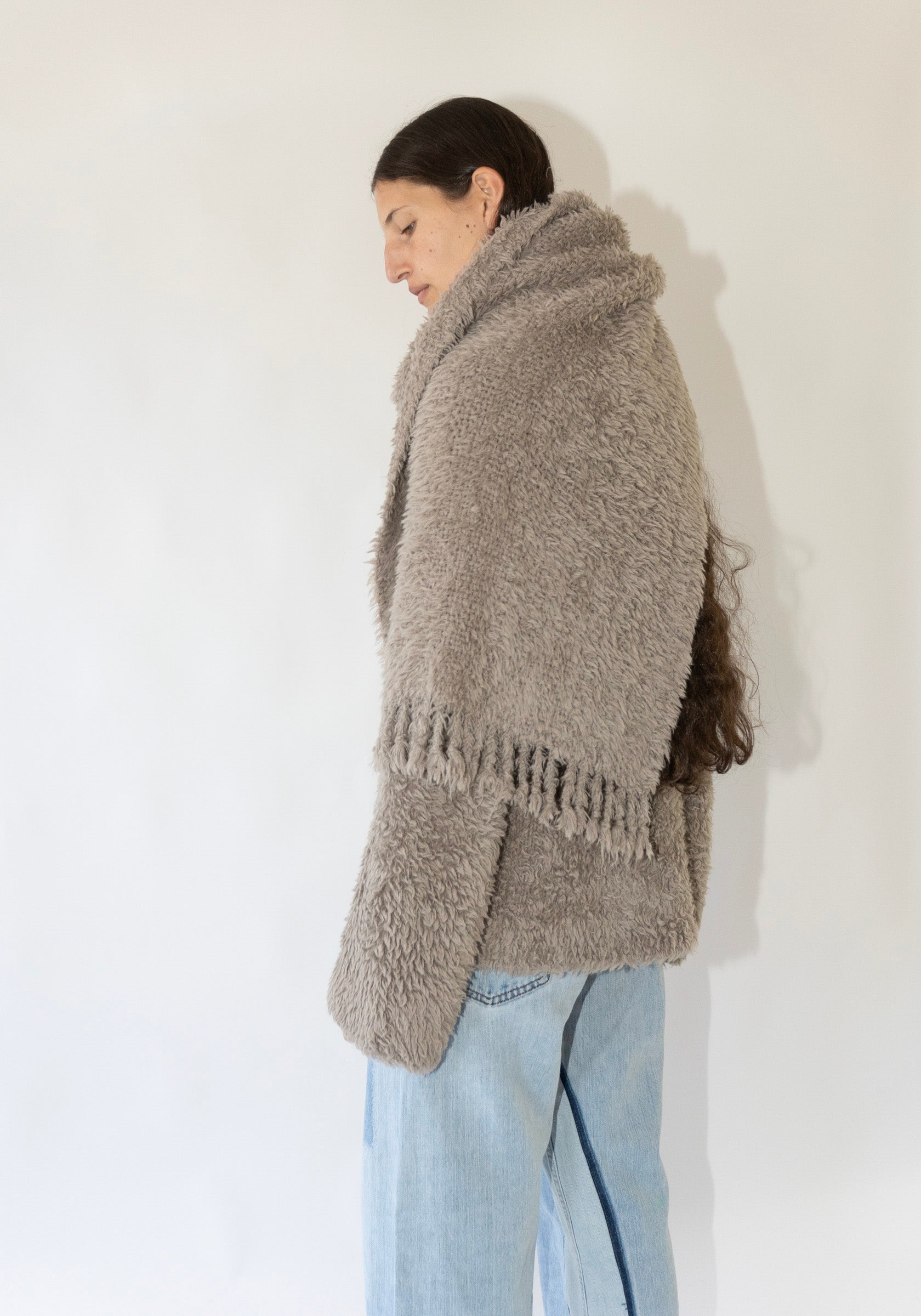 Handwoven Fur Wrap in Taupe