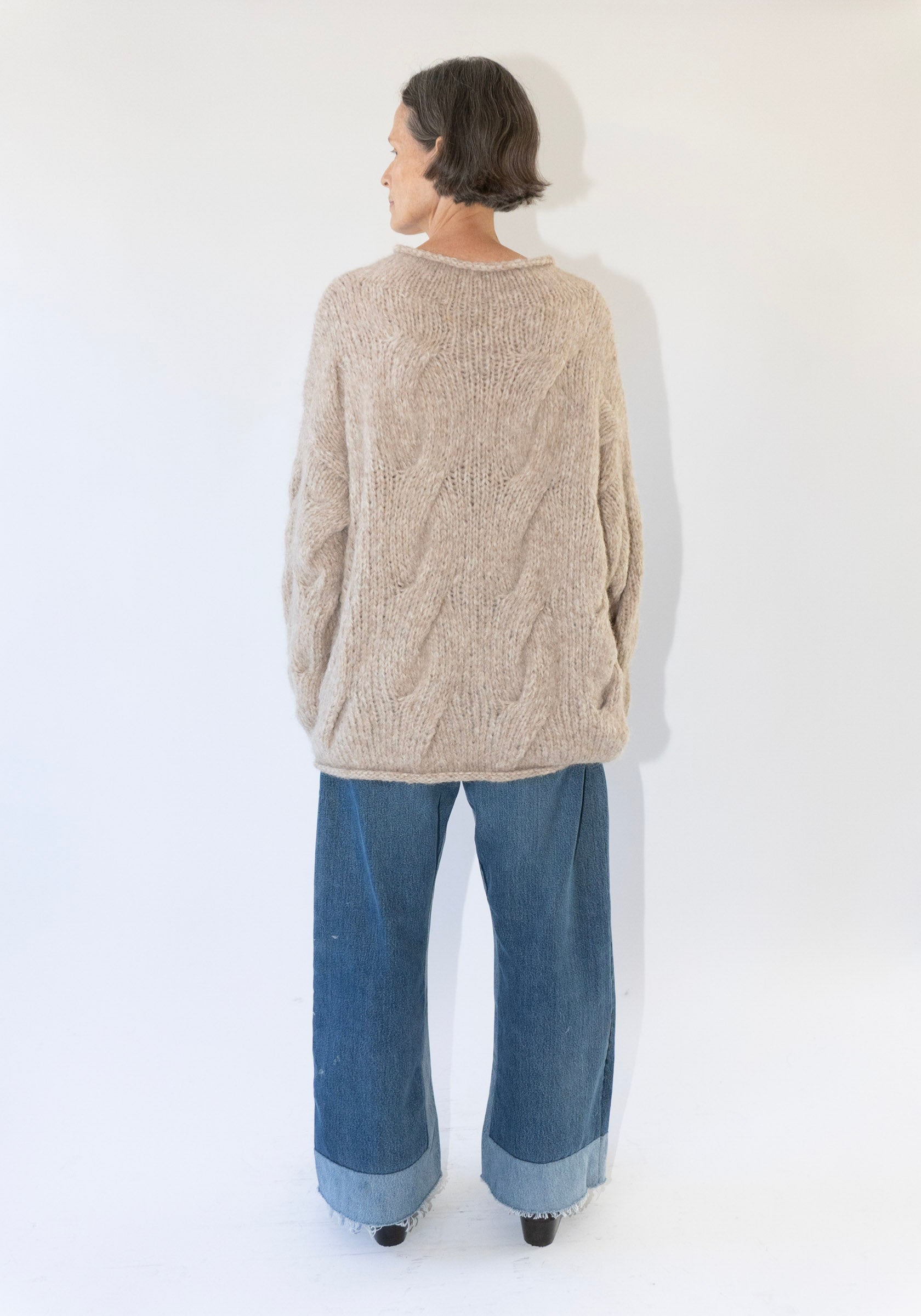 Lauren Manoogian Handknit Cable Rollneck Sweater in Husk
