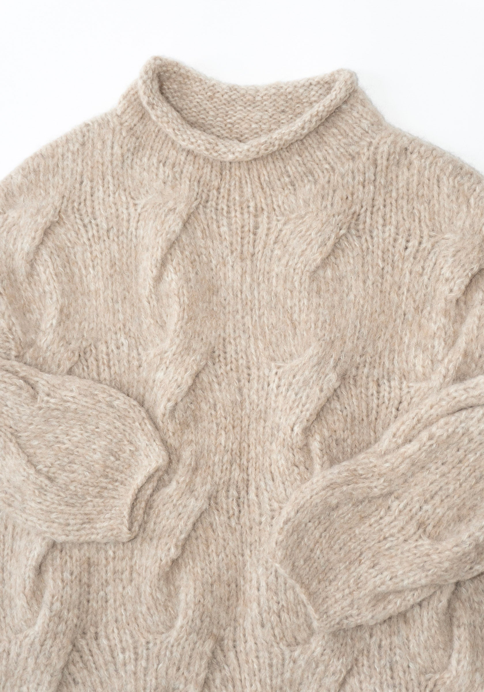 Lauren Manoogian Handknit Cable Rollneck Sweater in Husk