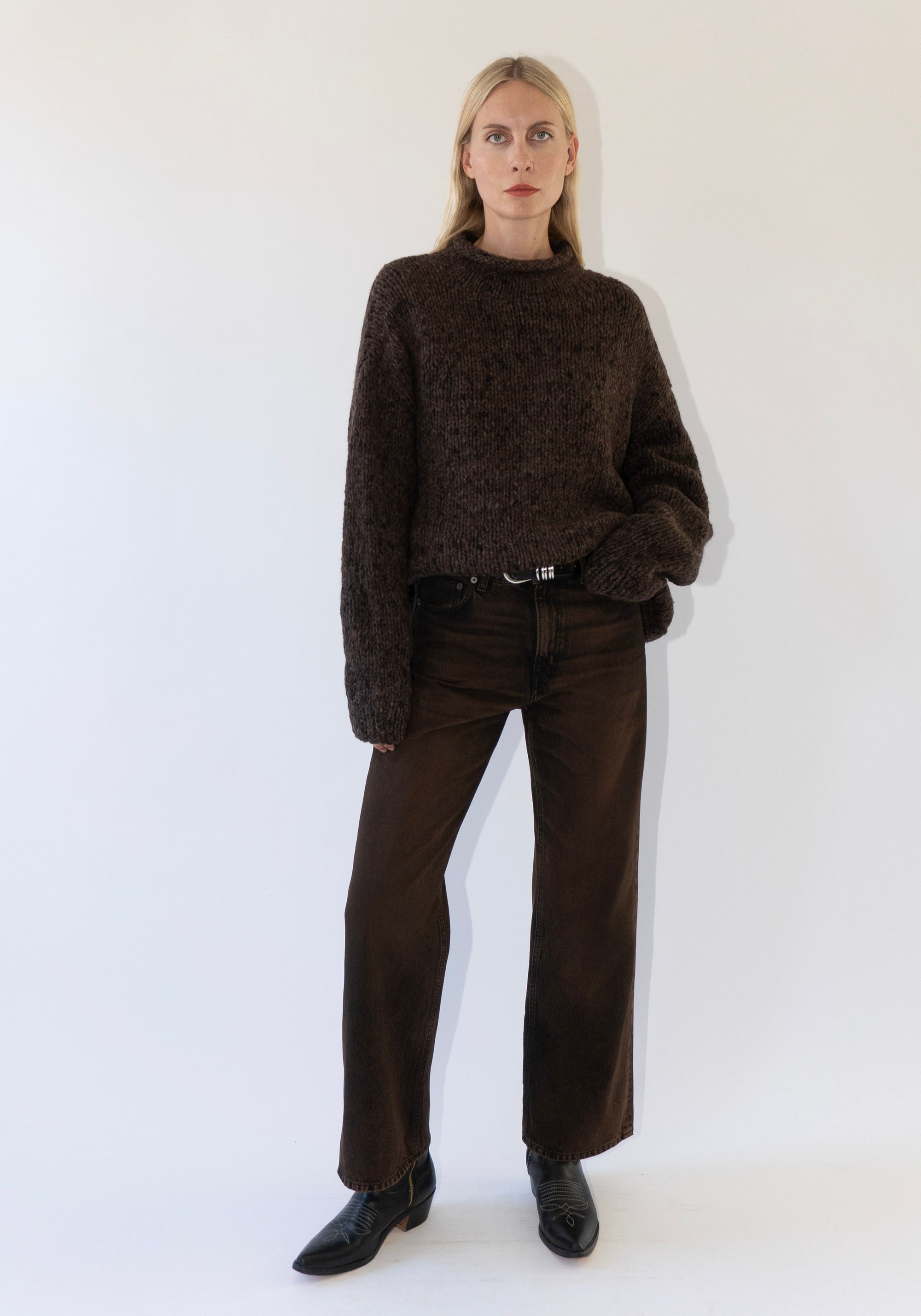 Lauren Manoogian Handknit Paint Rollneck in Black Paint