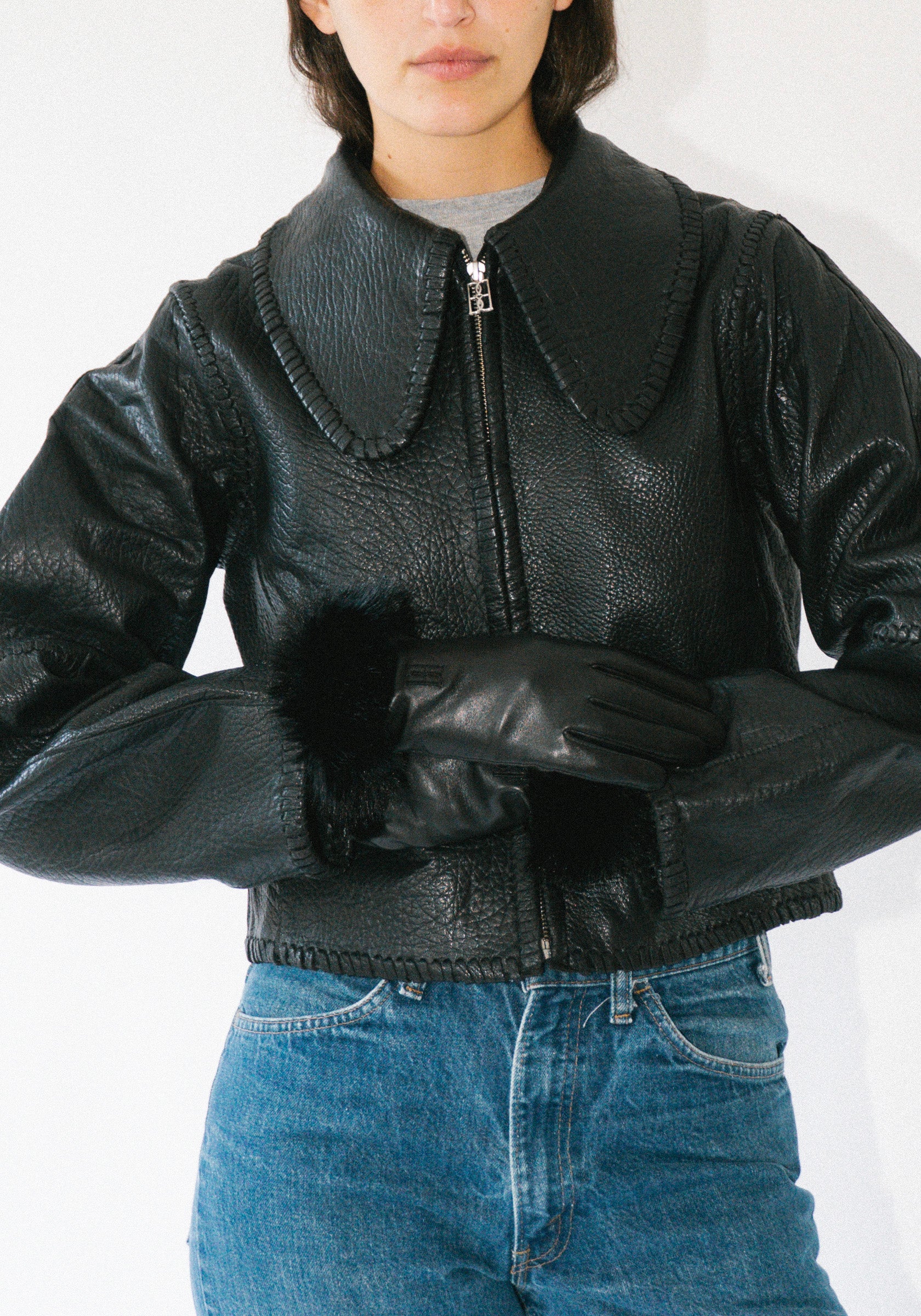 Malene Birger Genna Fur Trim Gloves in Black