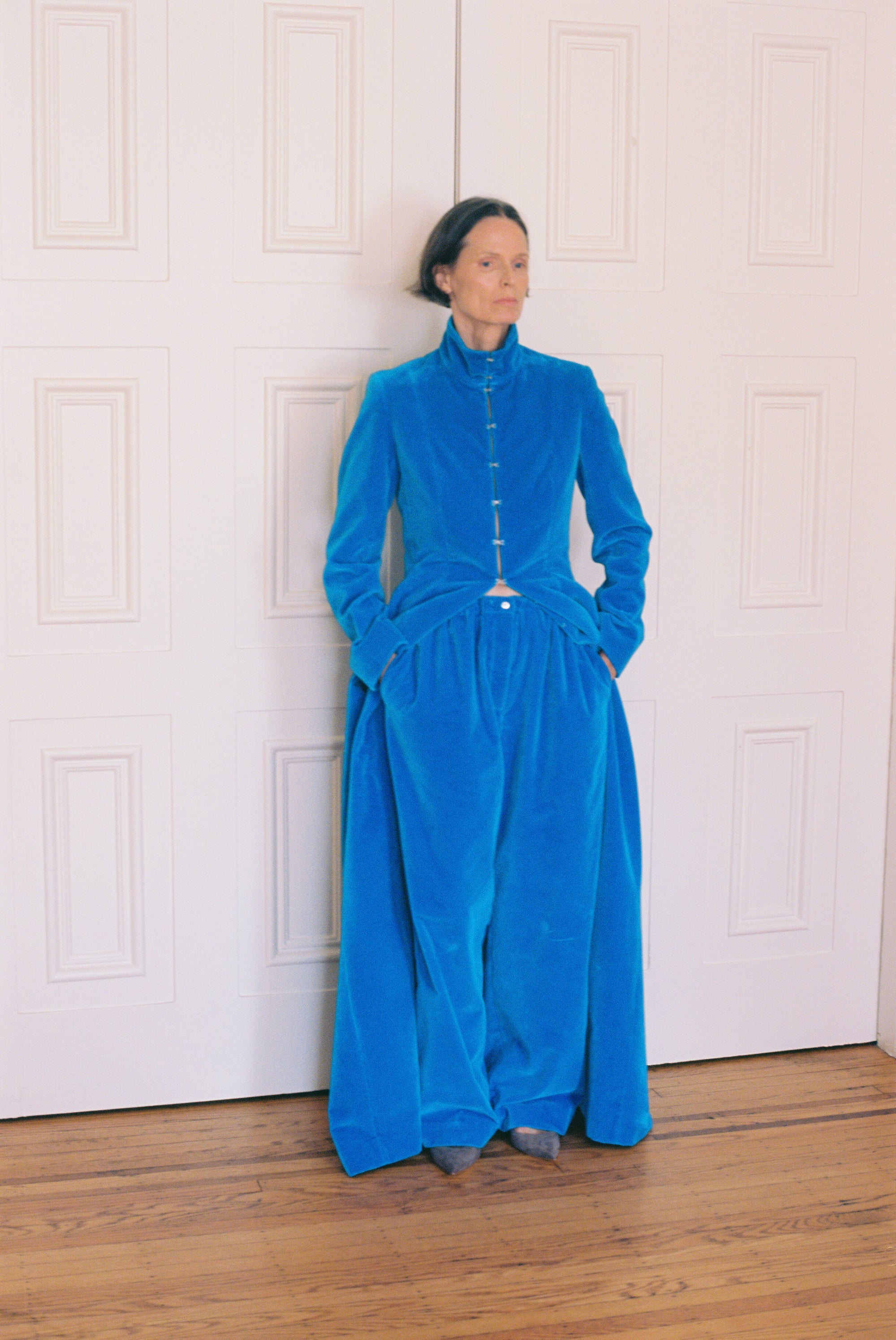 Colleen Allen Victorian Shaped Coat in Cerulean Blue