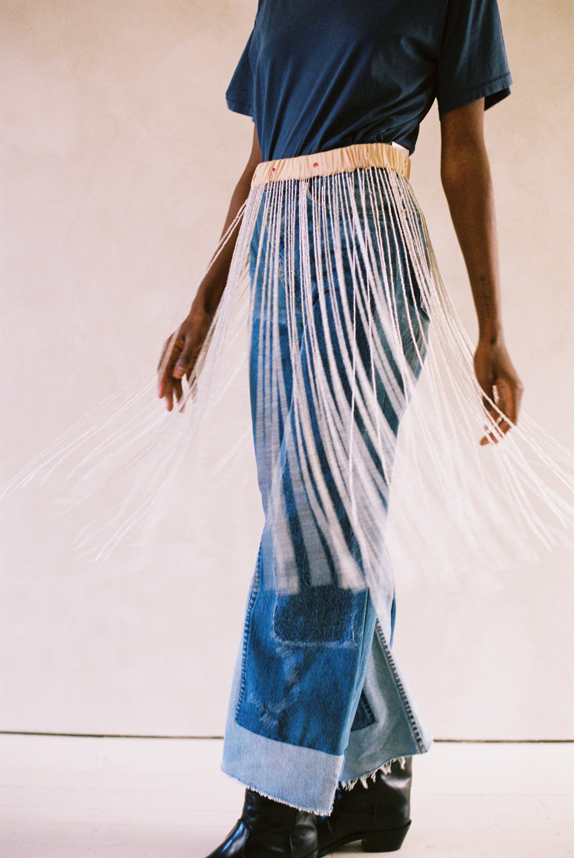 Beaded Fringe Belt in Beige