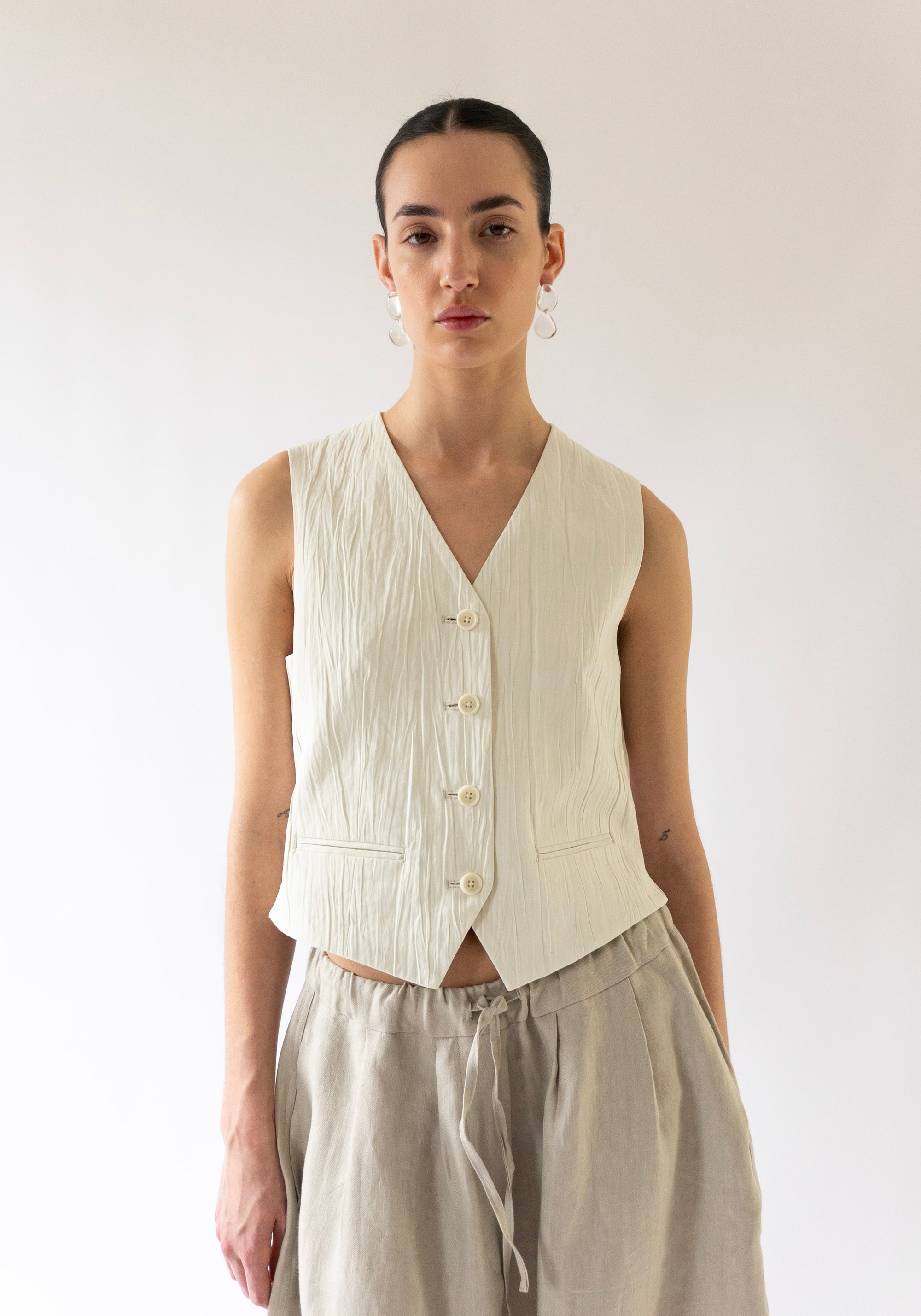 Four Button Vest in Ivory