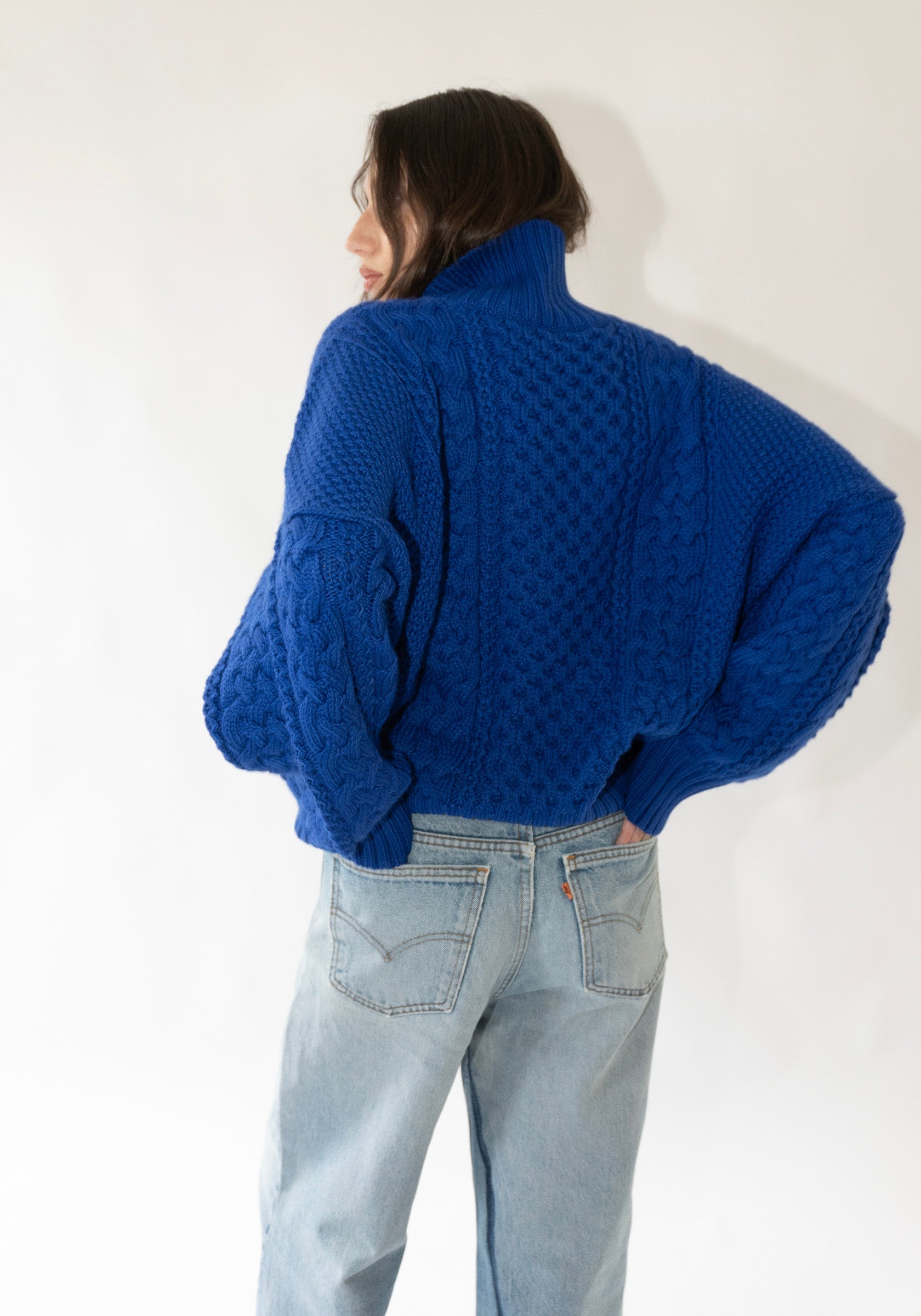 Fisherman Turtleneck Sweater in Cobalt