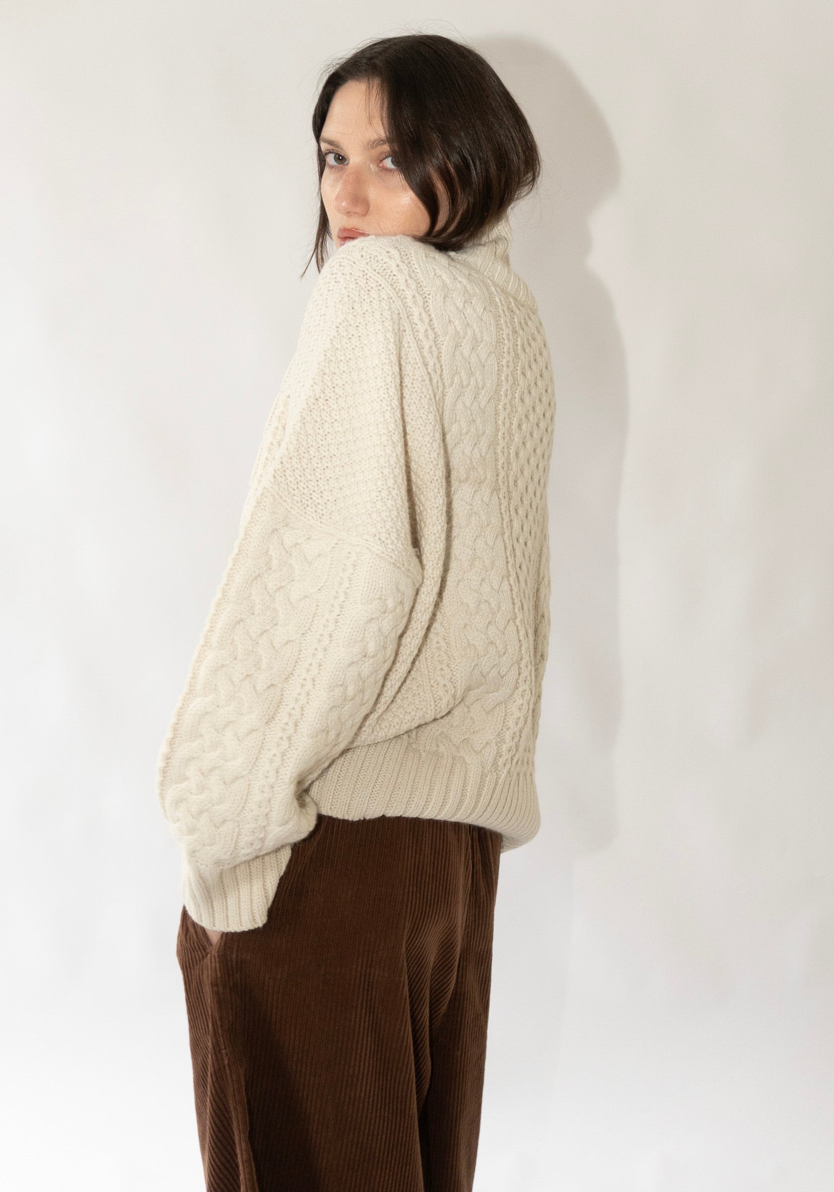 Fisherman Turtleneck Sweater in Cream