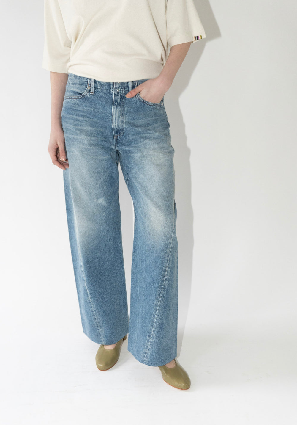 Tanaka Boy Jean Trousers in Vintage Bleach Blue