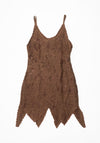 Beaded Mini Scallop Dress in Brown