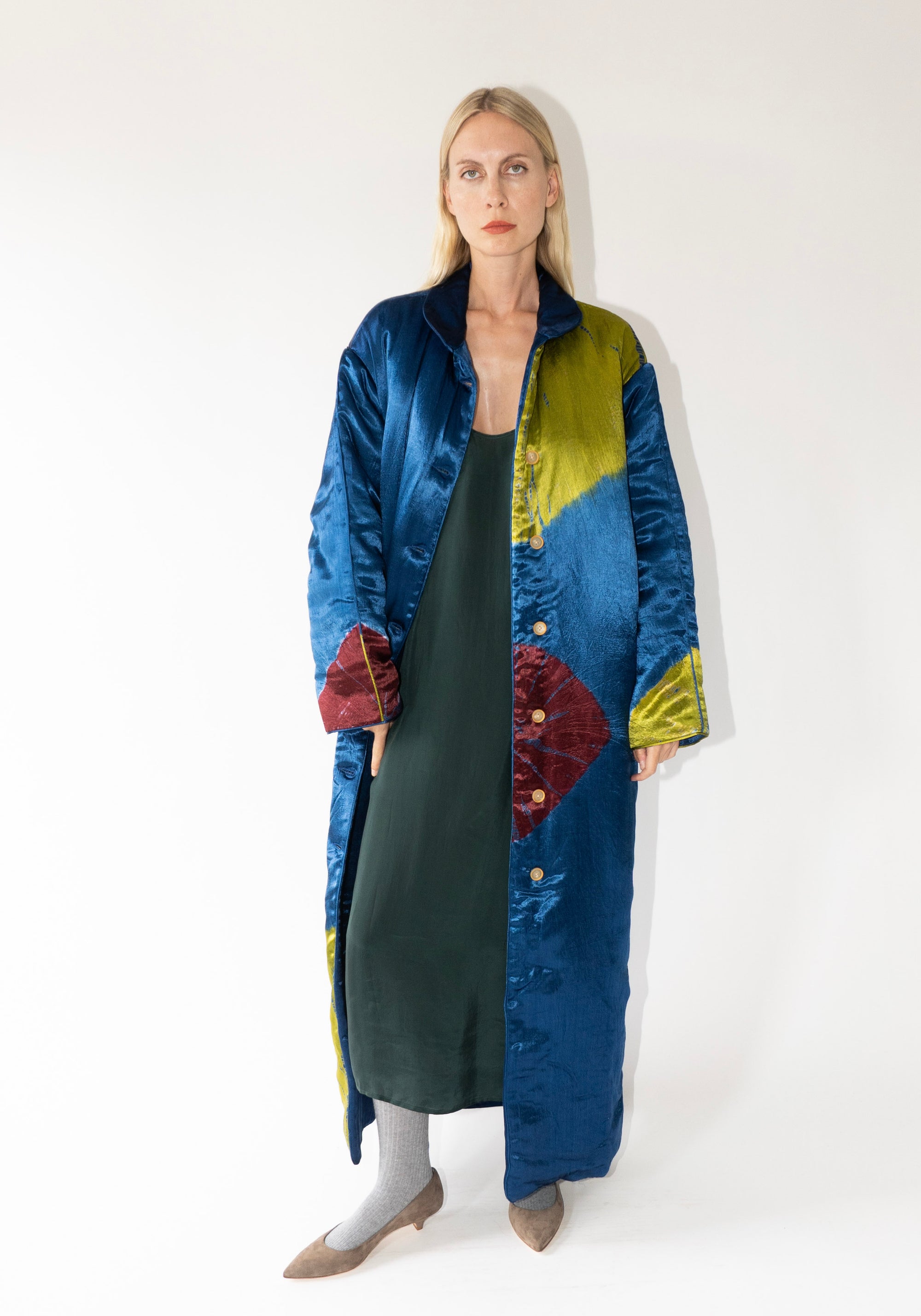 Tigra Tigra Long Coat in Jewel Blue Shibori